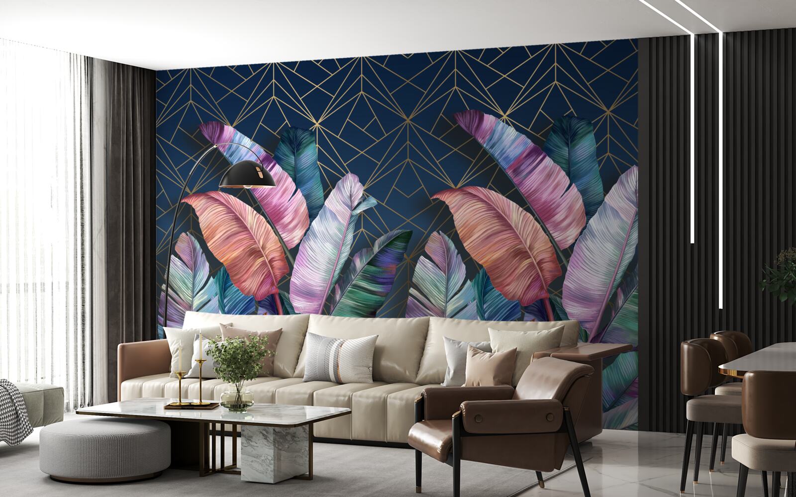 Fotobehang 's nachts gloeien de varenbladeren helder