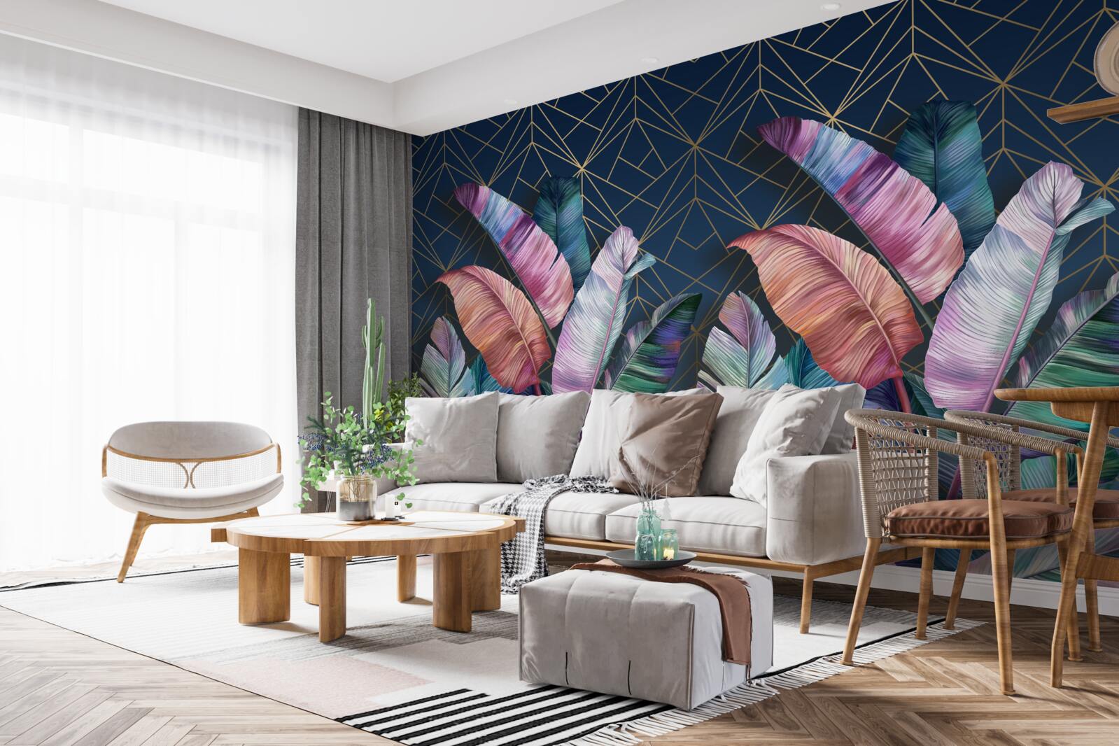 Fotobehang 's nachts gloeien de varenbladeren helder