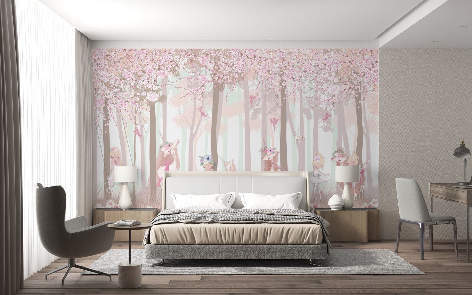 Fotobehang in het lentebos dansen de dieren