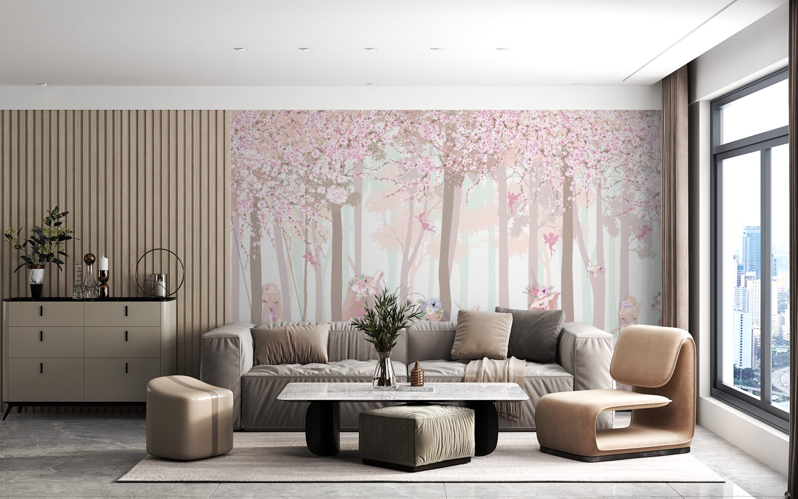 Fotobehang in het lentebos dansen de dieren