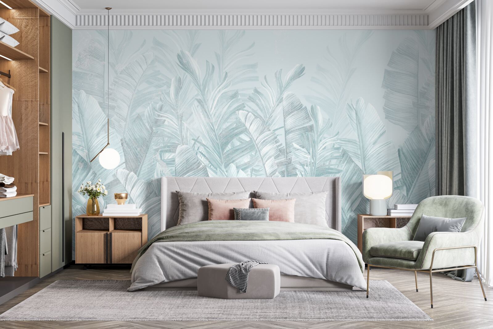 Fotobehang hevige regen irrigeert planten