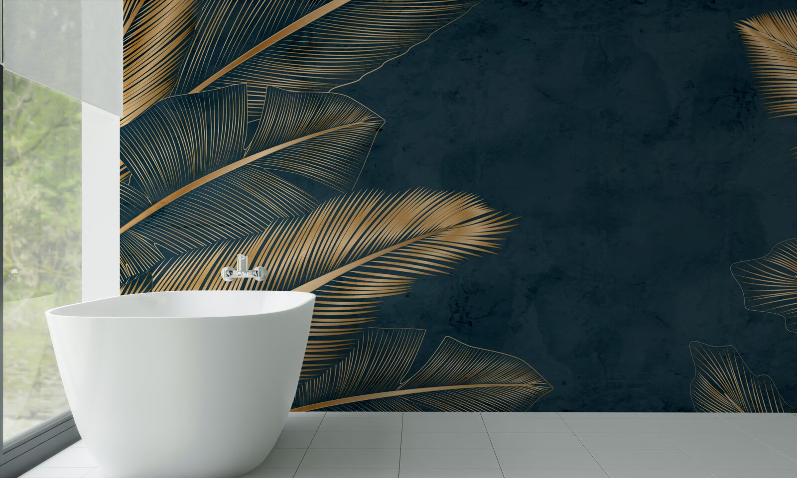 Fotobehang 's nachts glinsteren de varenbladeren van goud