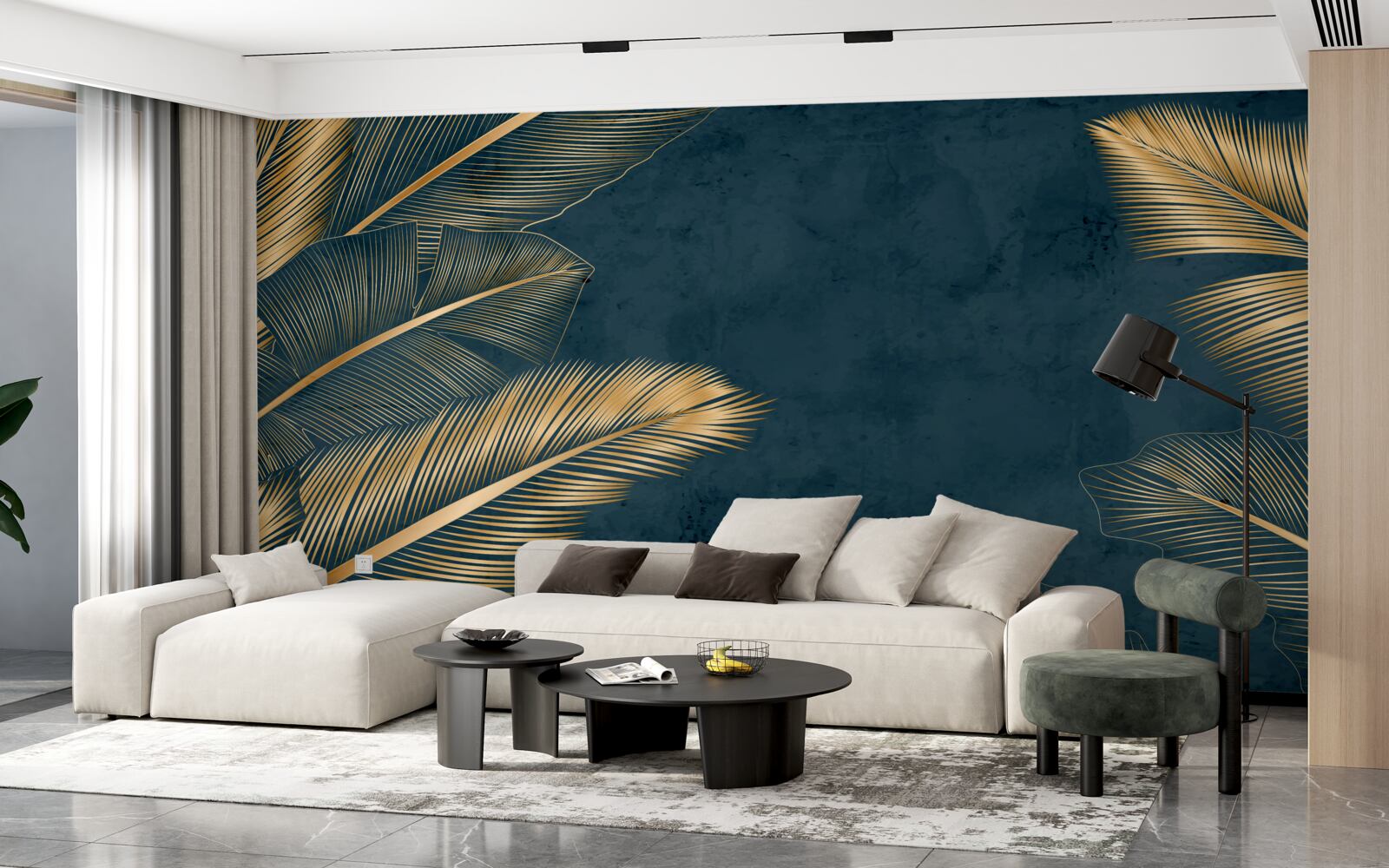 Fotobehang 's nachts glinsteren de varenbladeren van goud