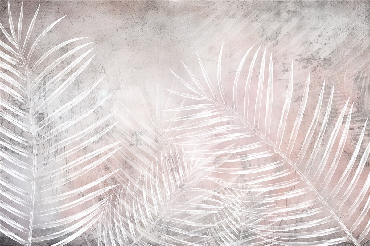 Fotobehang brede witte bladeren op een zachte achtergrond