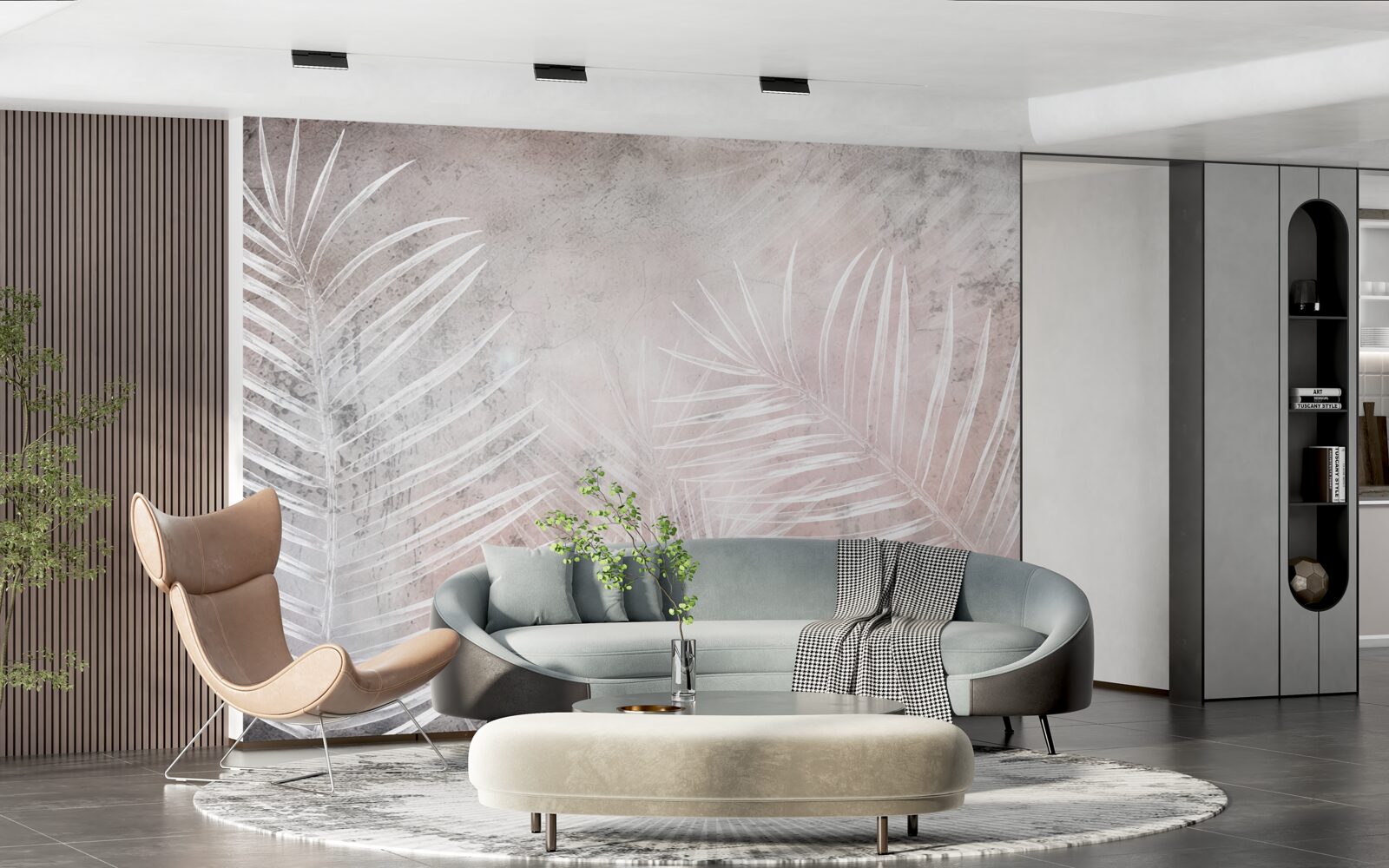 Fotobehang brede witte bladeren op een zachte achtergrond