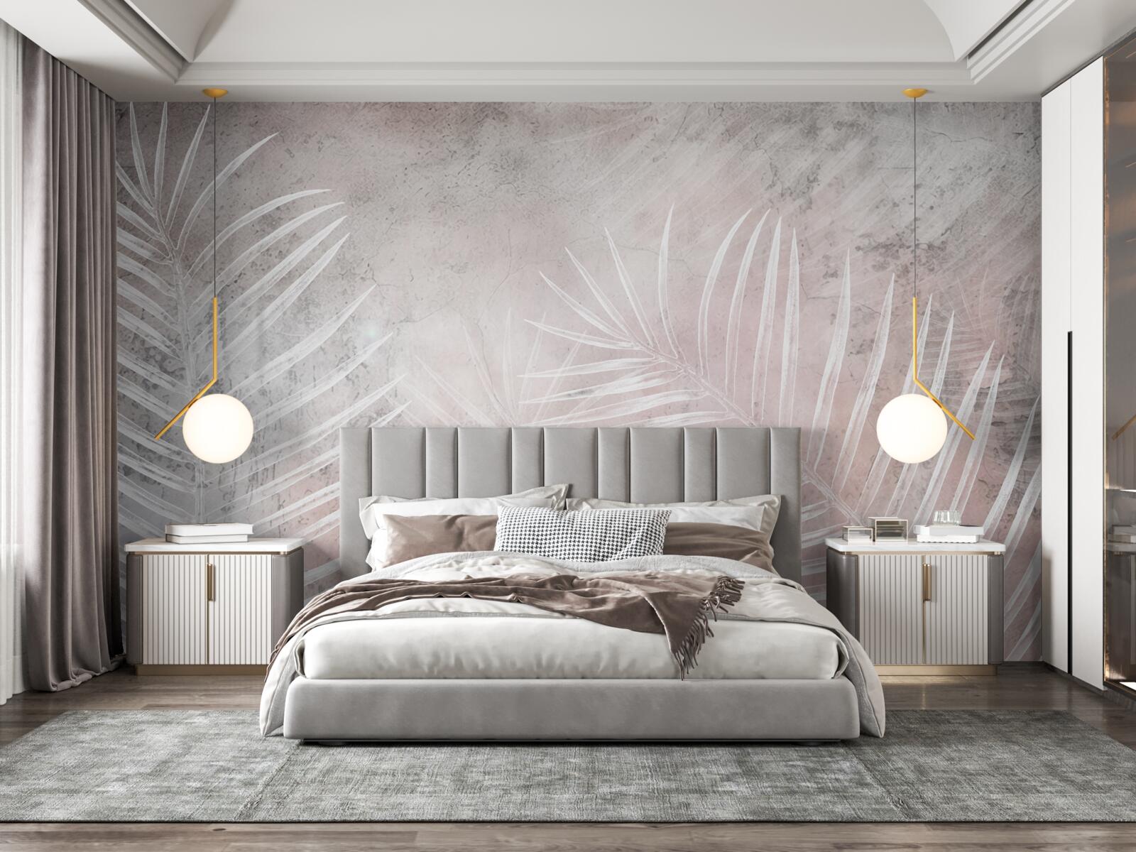 Fotobehang brede witte bladeren op een zachte achtergrond