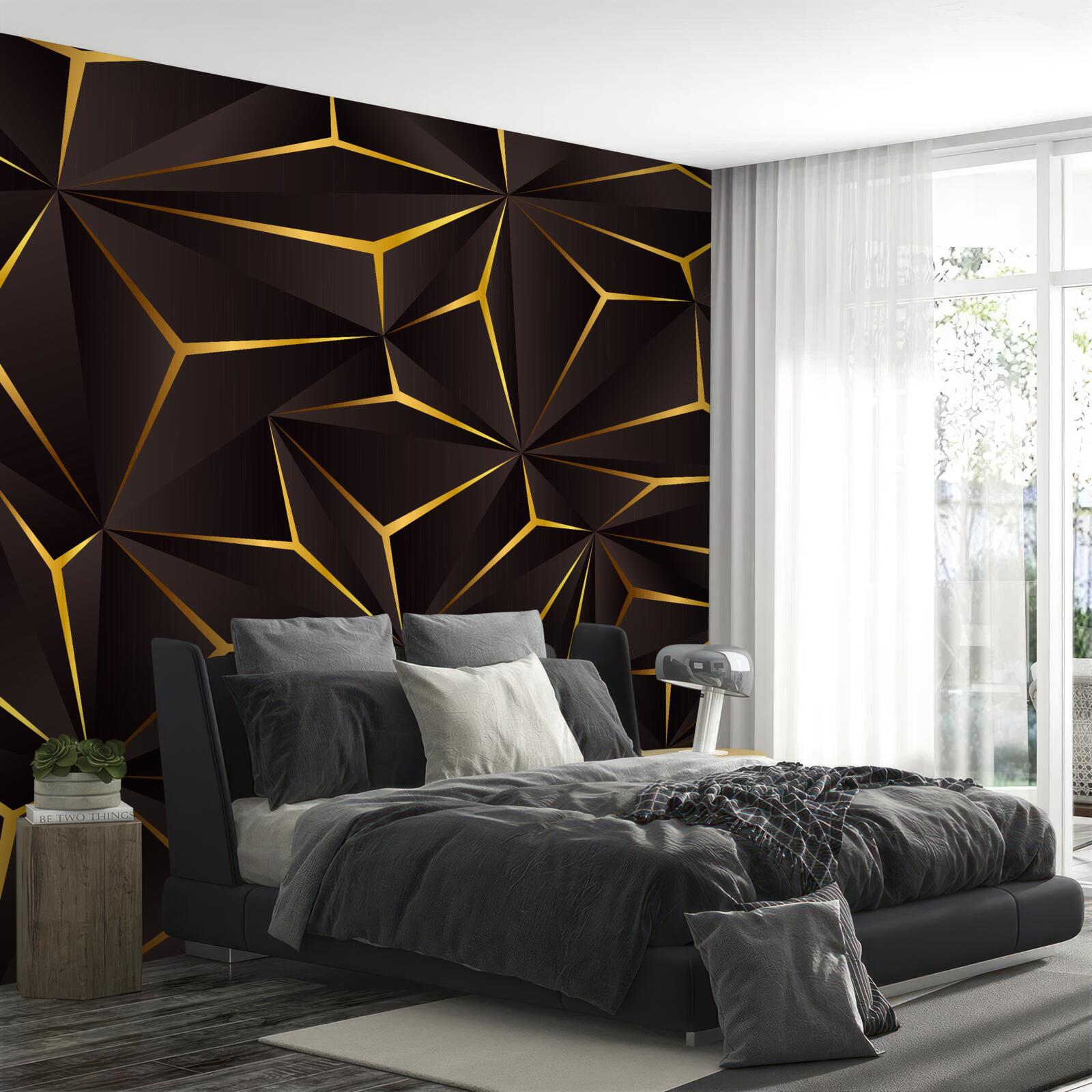 Fotobehang volumetrische abstractie zwart en goud