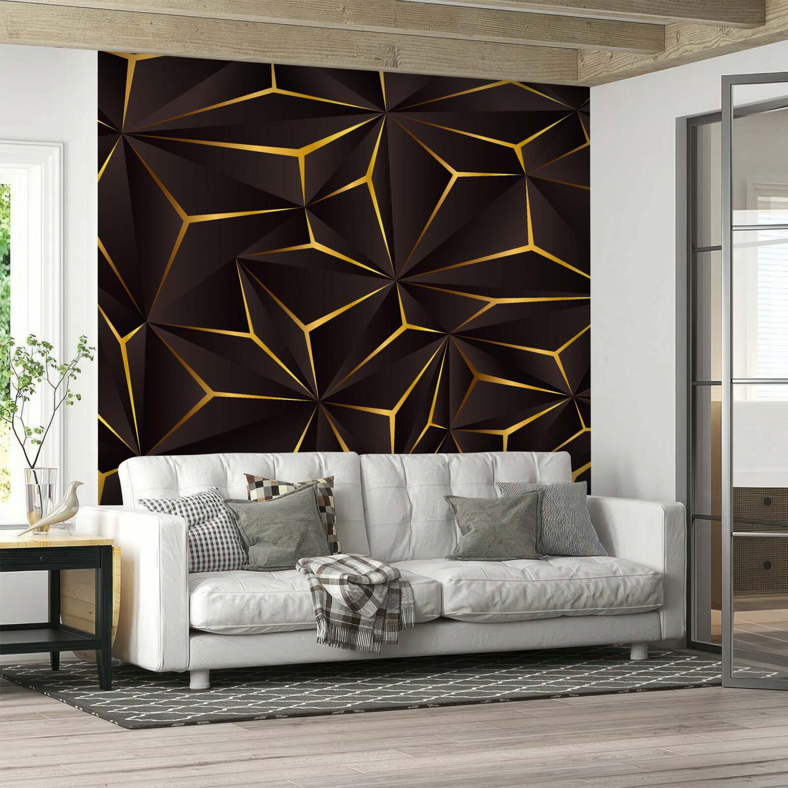 Fotobehang volumetrische abstractie zwart en goud