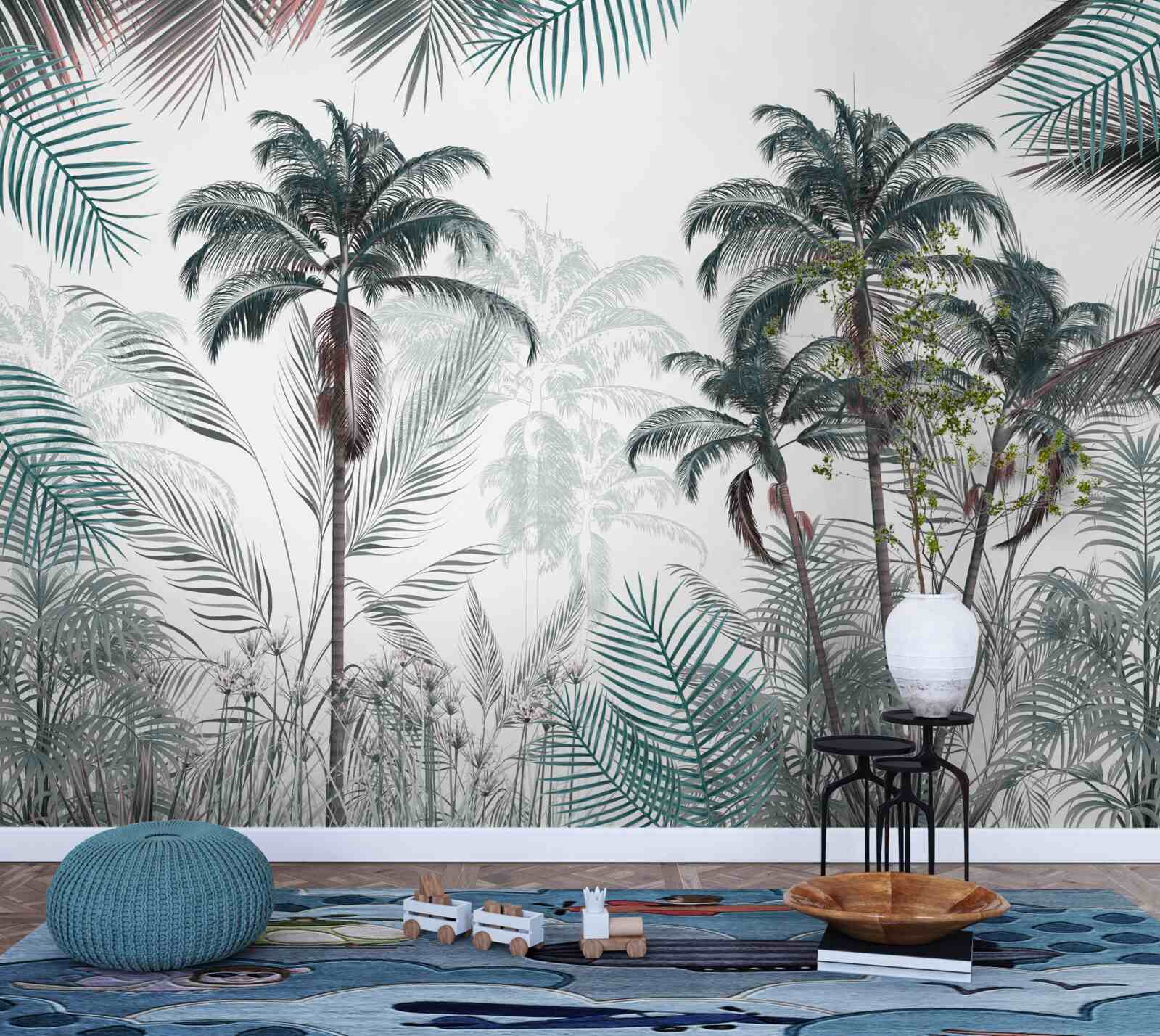 Fotobehang tropische bossen, palmen en varens