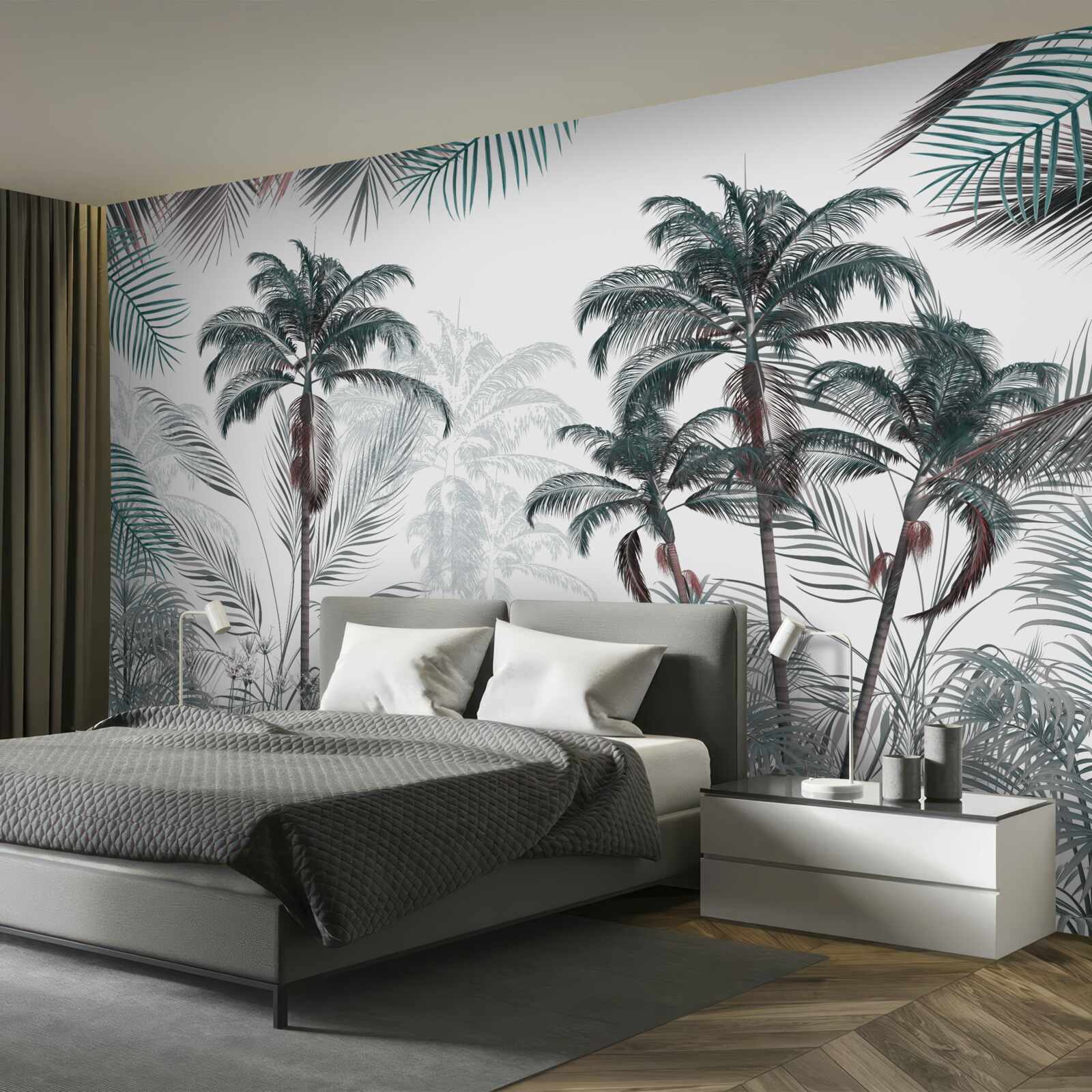 Fotobehang tropische bossen, palmen en varens