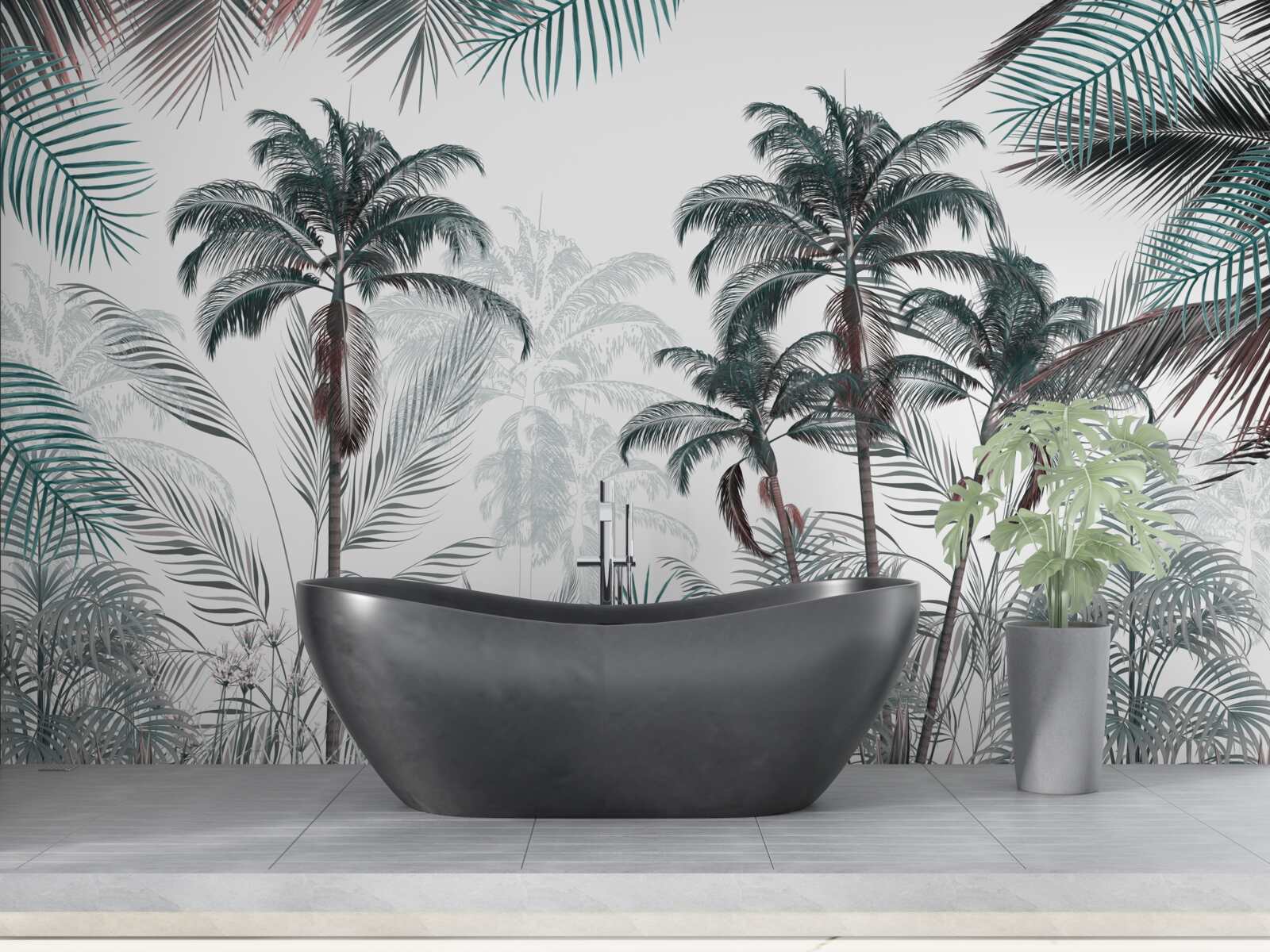 Fotobehang tropische bossen, palmen en varens