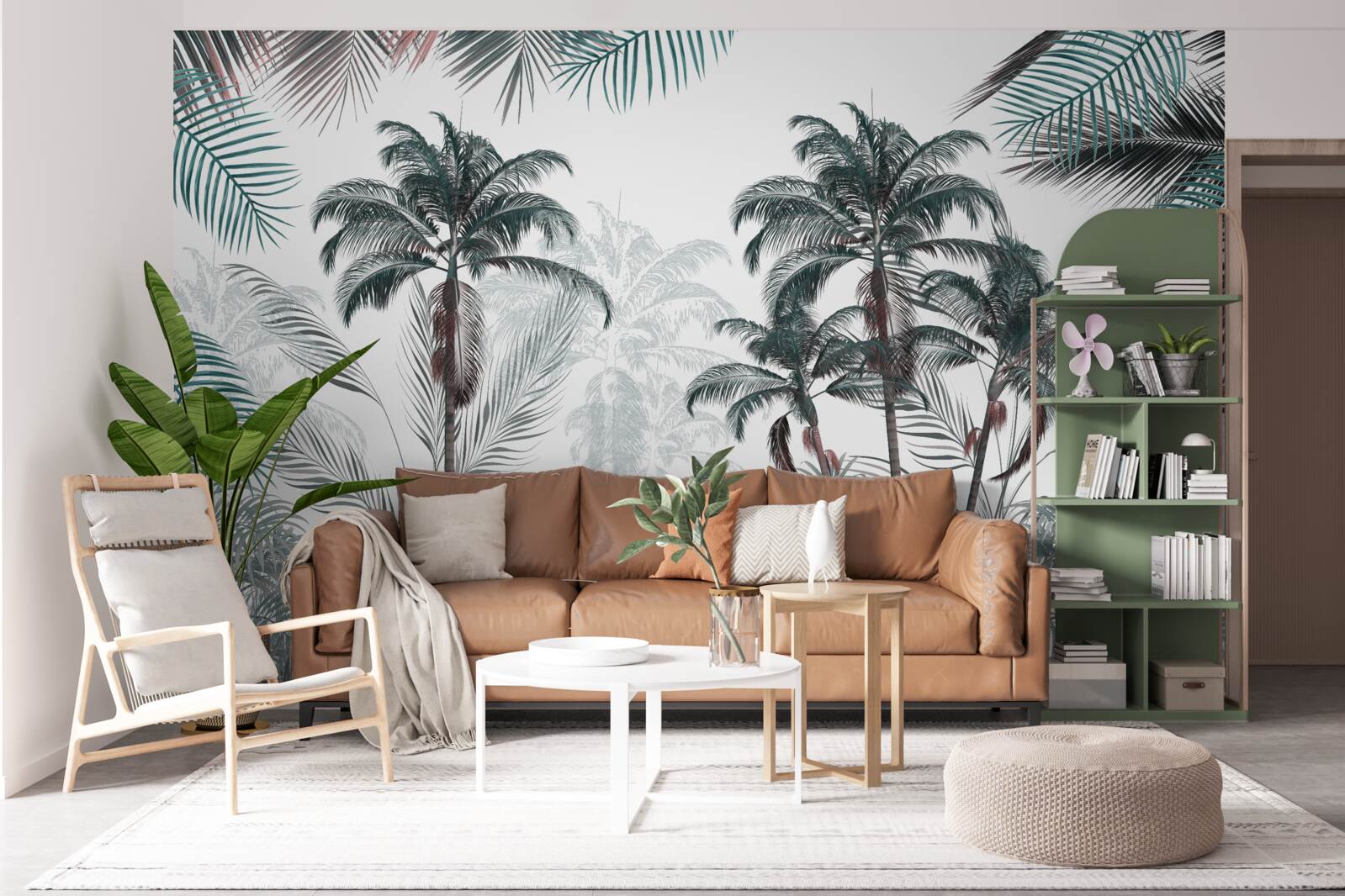 Fotobehang tropische bossen, palmen en varens