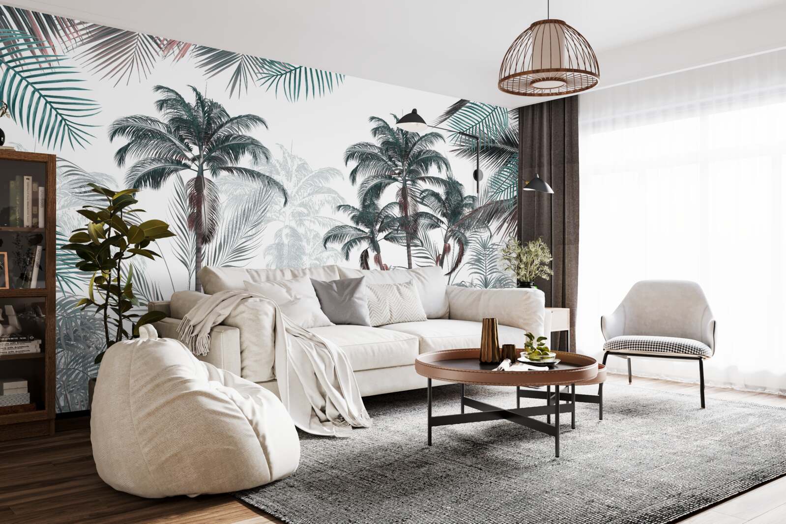 Fotobehang tropische bossen, palmen en varens