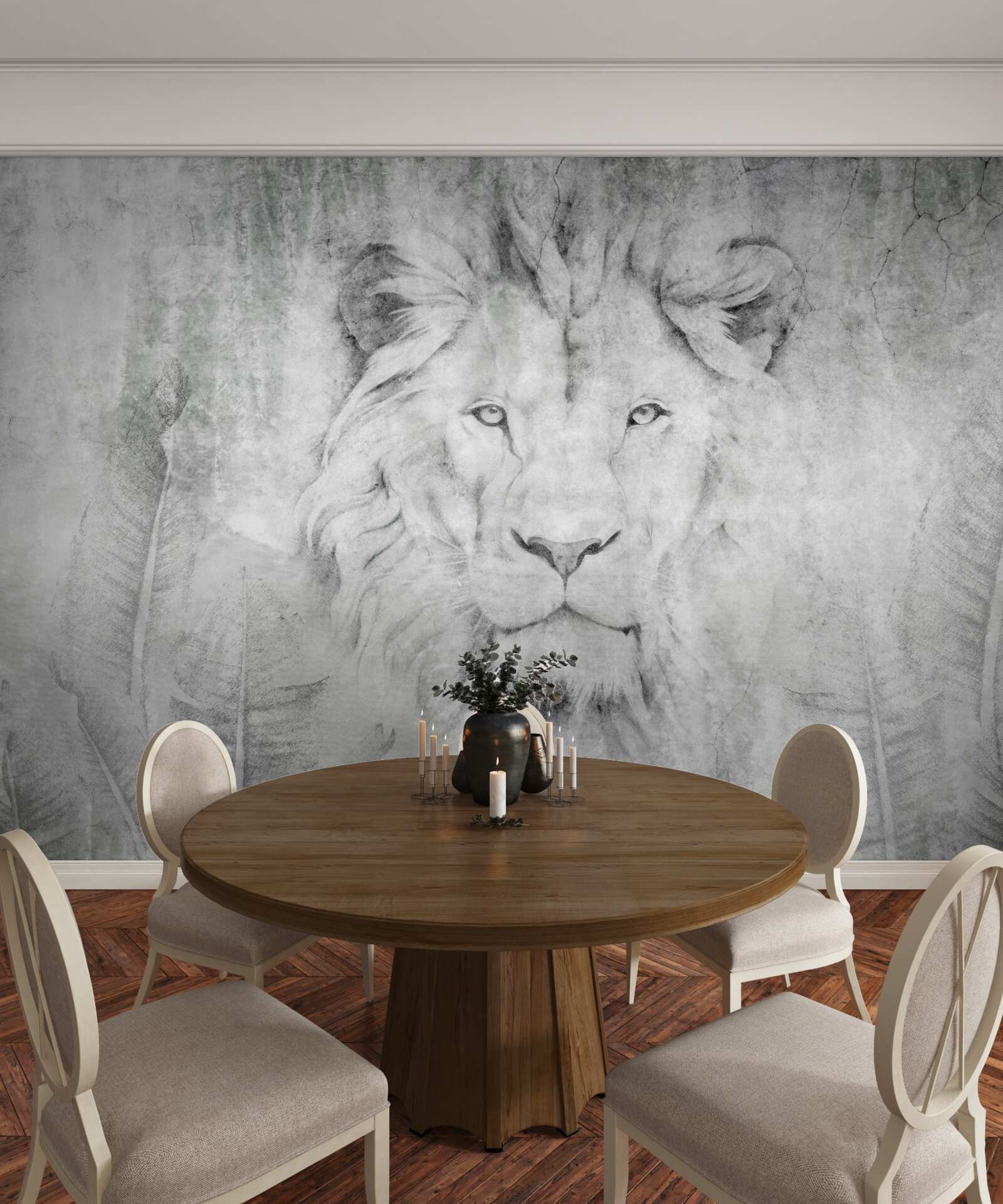 Fotobehang visie van een leeuw in een tropisch gebied