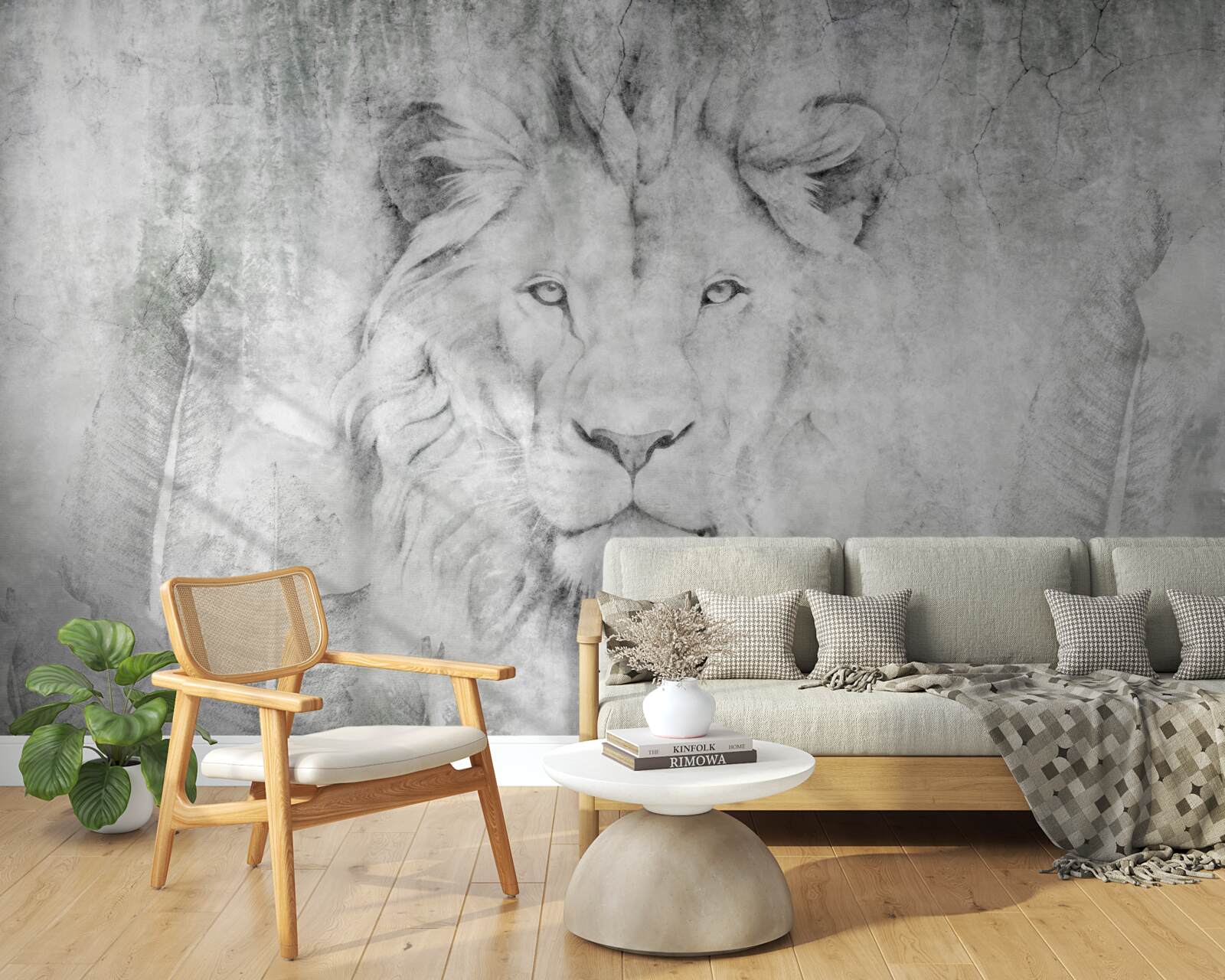 Fotobehang visie van een leeuw in een tropisch gebied