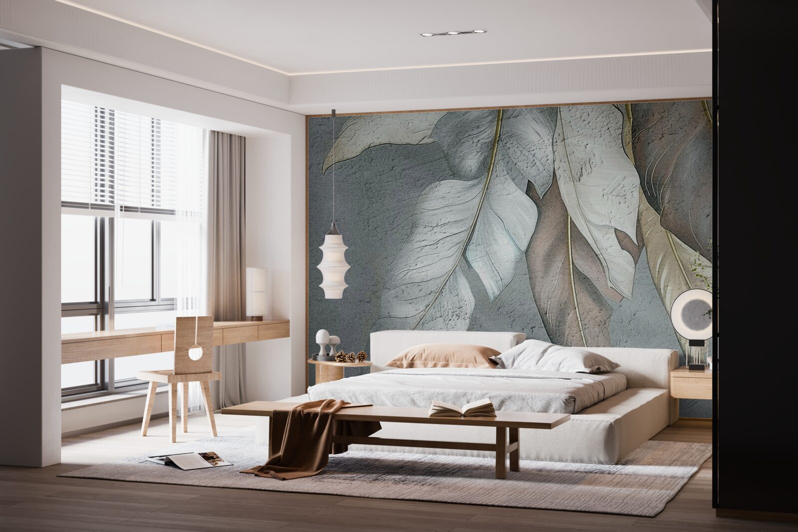 Fotobehang varenbladeren verspreiden zich