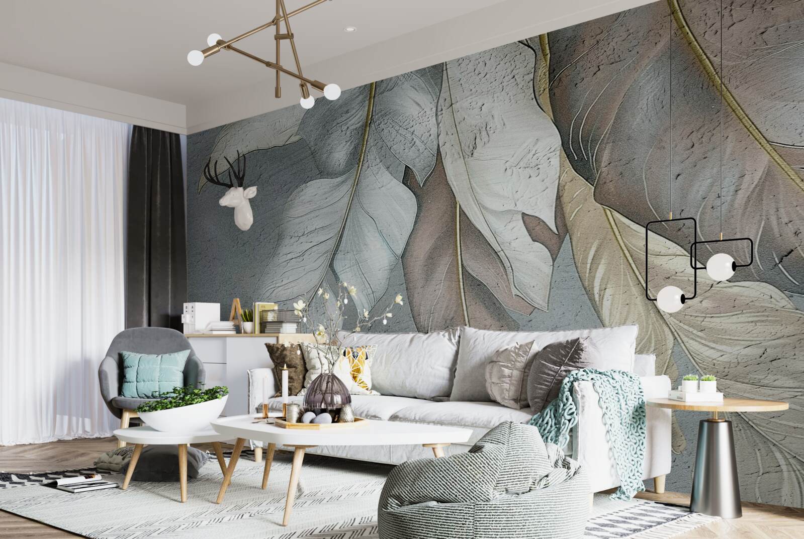 Fotobehang varenbladeren verspreiden zich