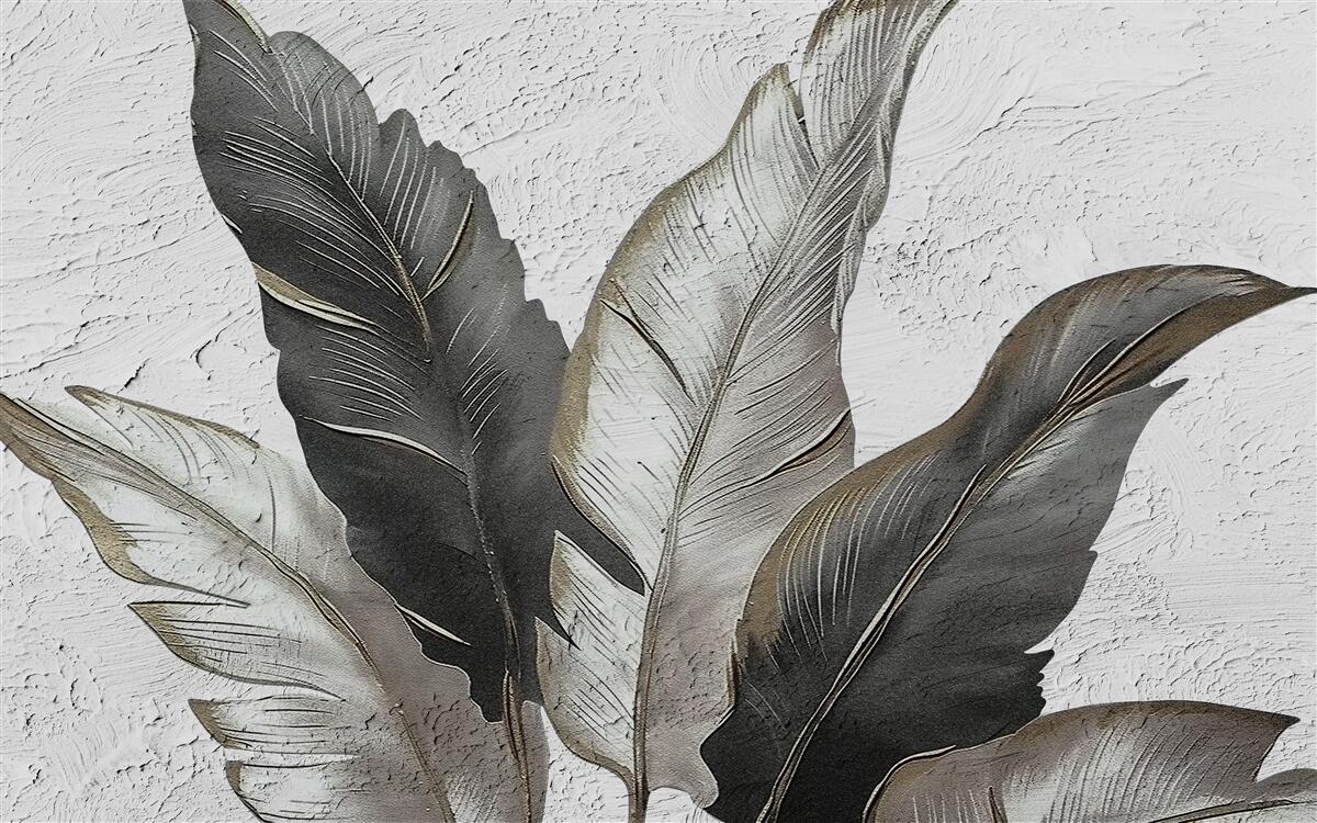 Fotobehang de grote bladeren zijn groen en wit