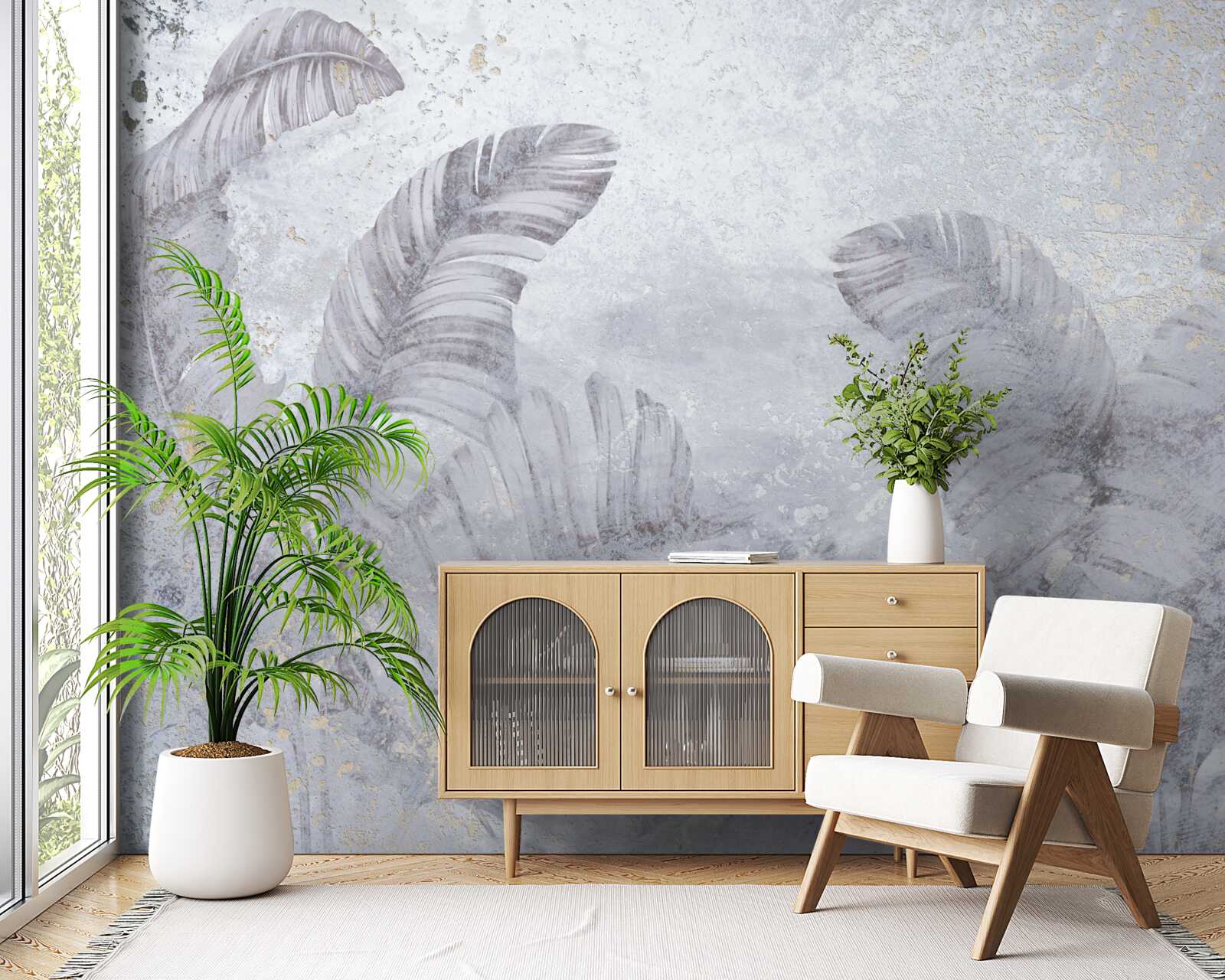 Fotobehang tropische bladeren in de stromende regen