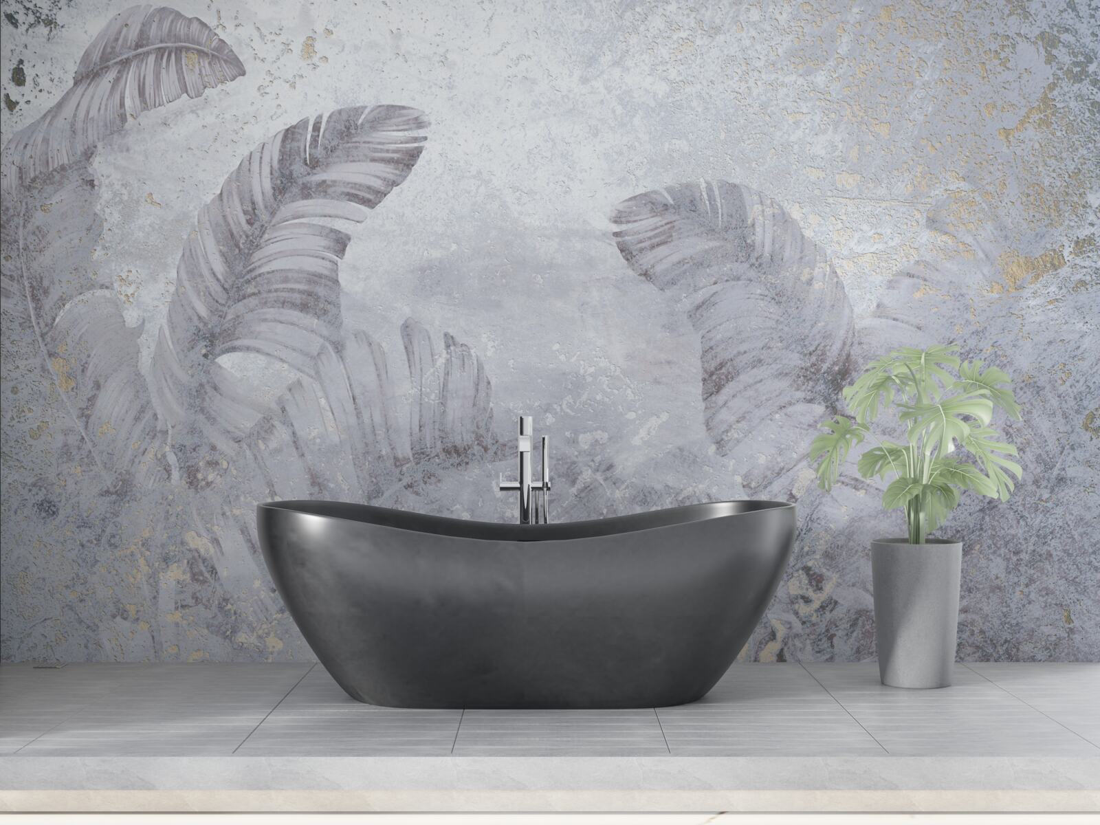 Fotobehang tropische bladeren in de stromende regen