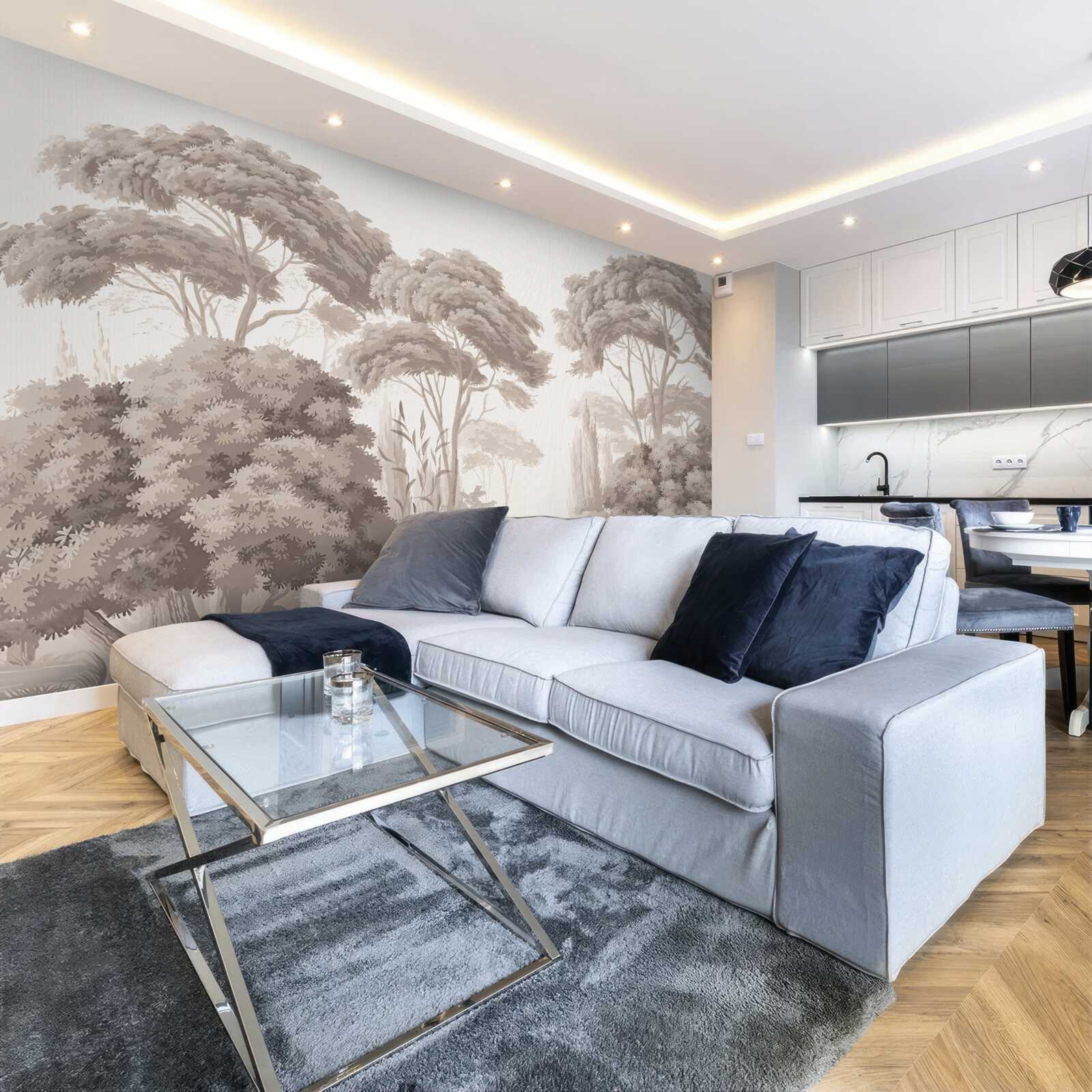 Fotobehang weelderige boomtoppen in het bos