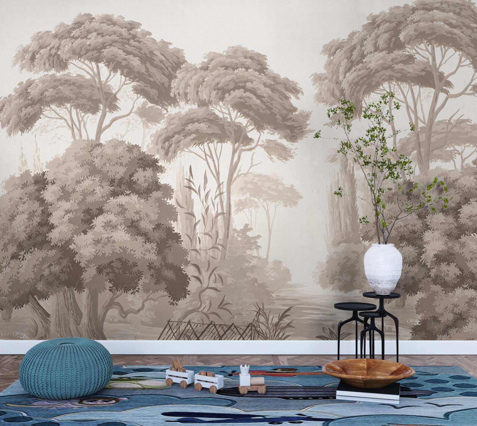 Fotobehang weelderige boomtoppen in het bos