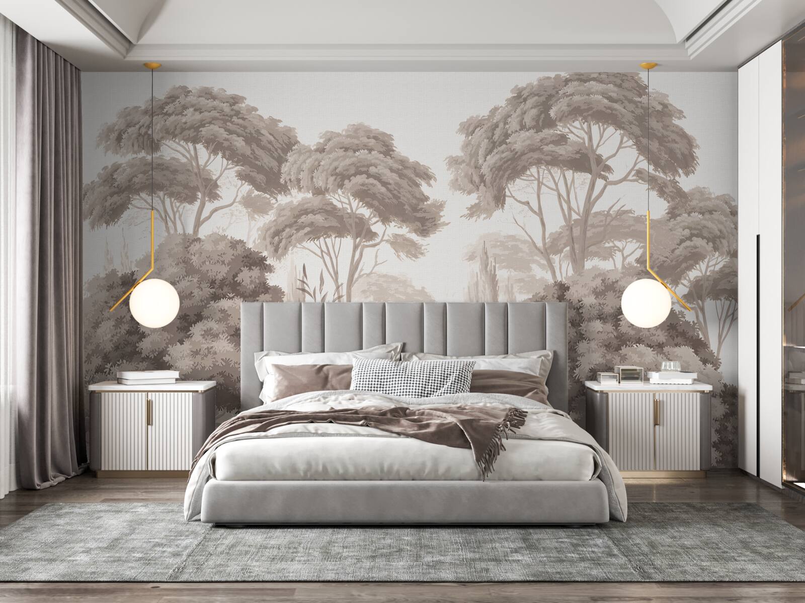 Fotobehang weelderige boomtoppen in het bos