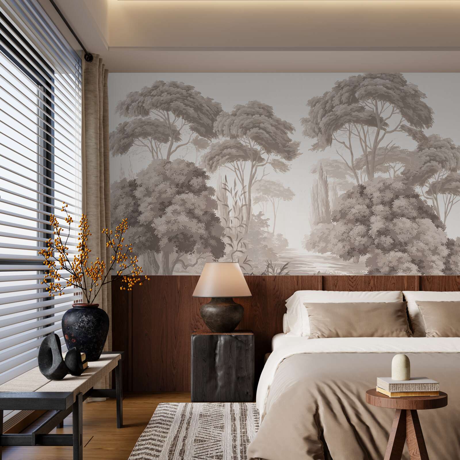 Fotobehang weelderige boomtoppen in het bos