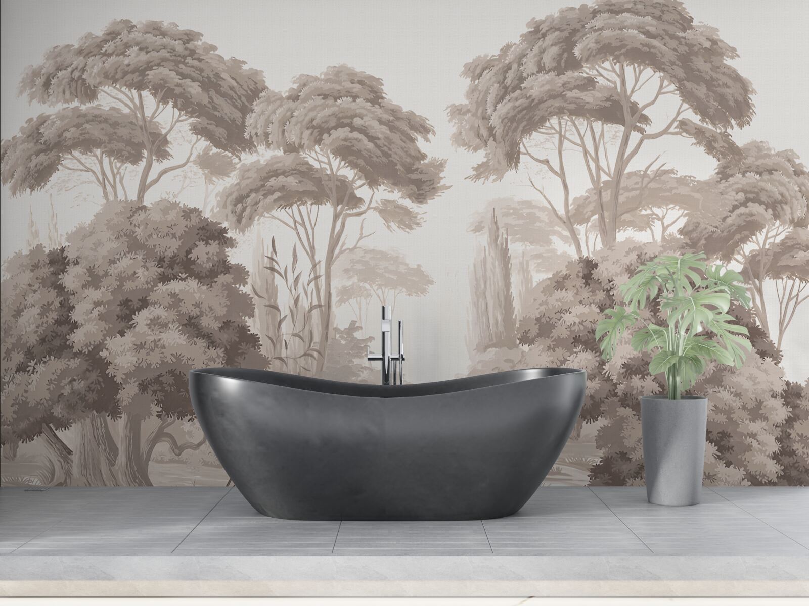 Fotobehang weelderige boomtoppen in het bos