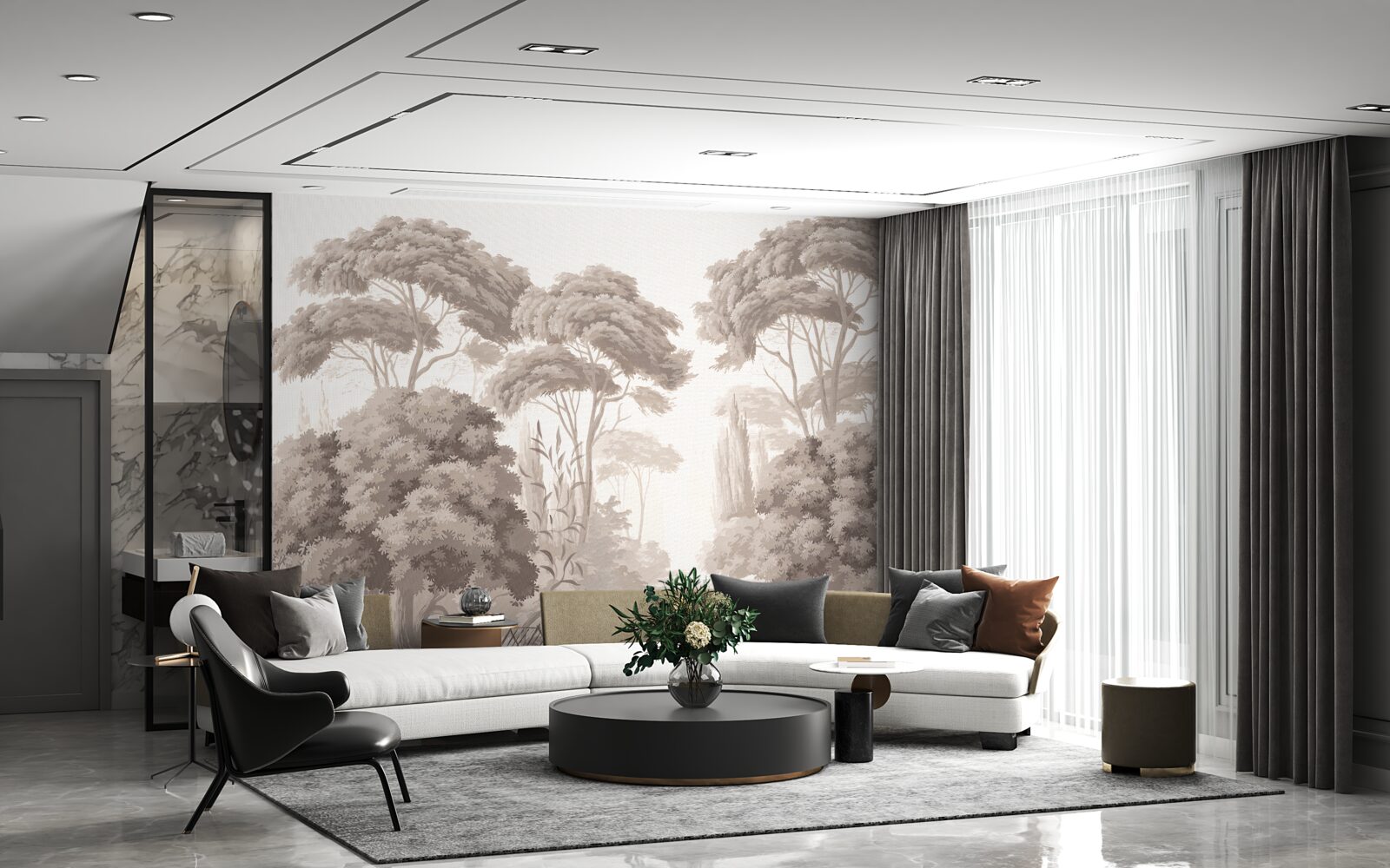 Fotobehang weelderige boomtoppen in het bos