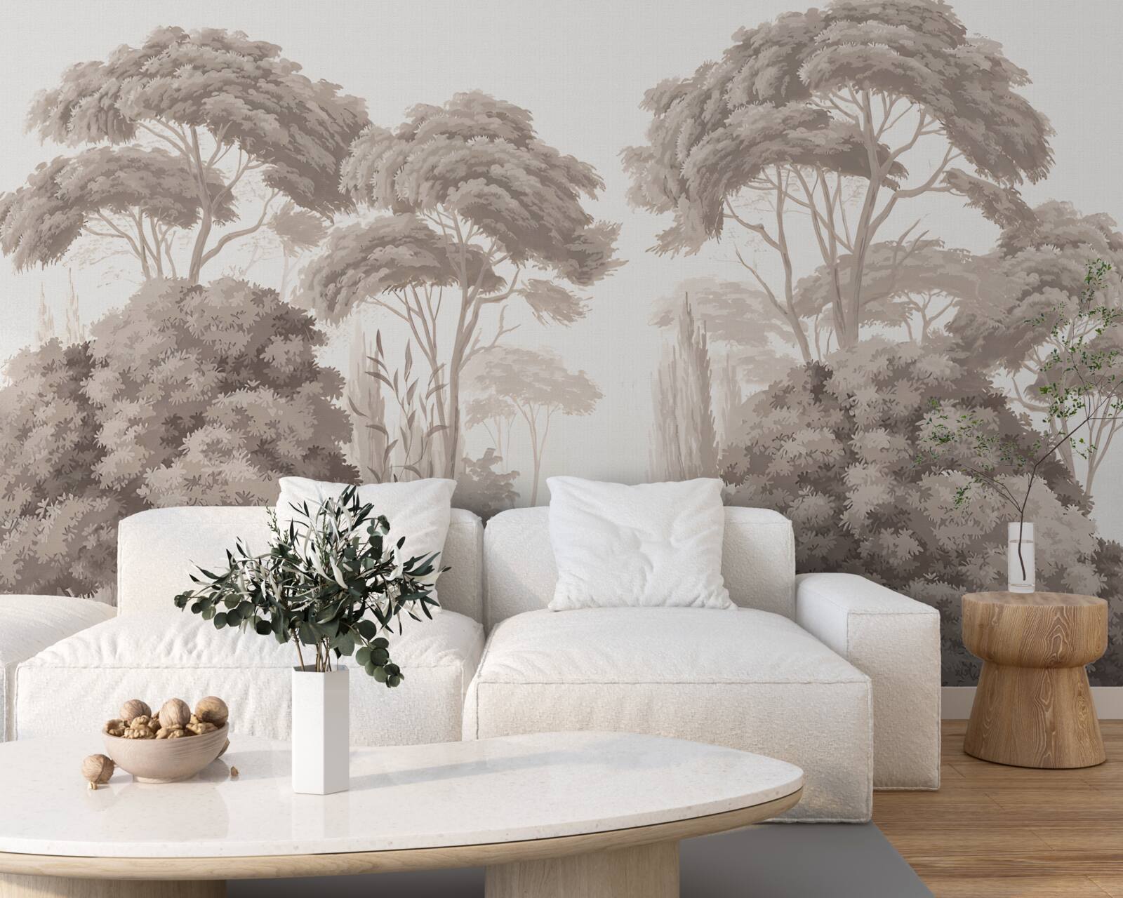 Fotobehang weelderige boomtoppen in het bos