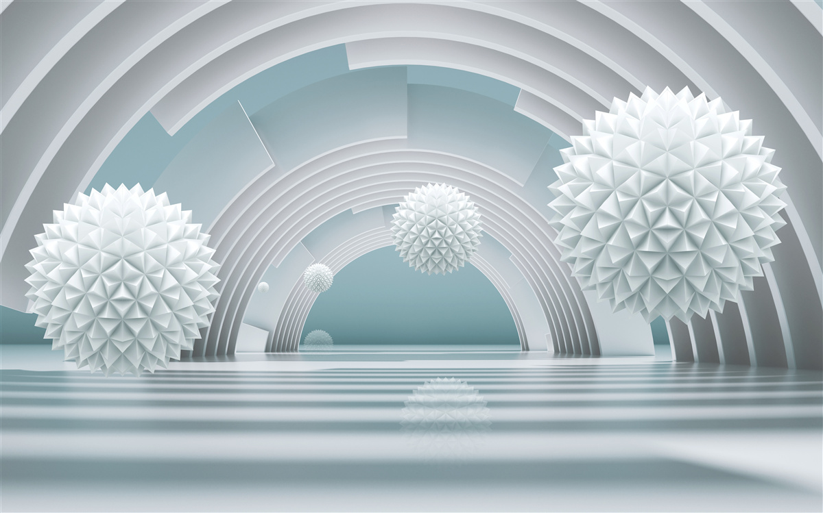 Fotobehang drijvende scherpe ballen en een ronde tunnel