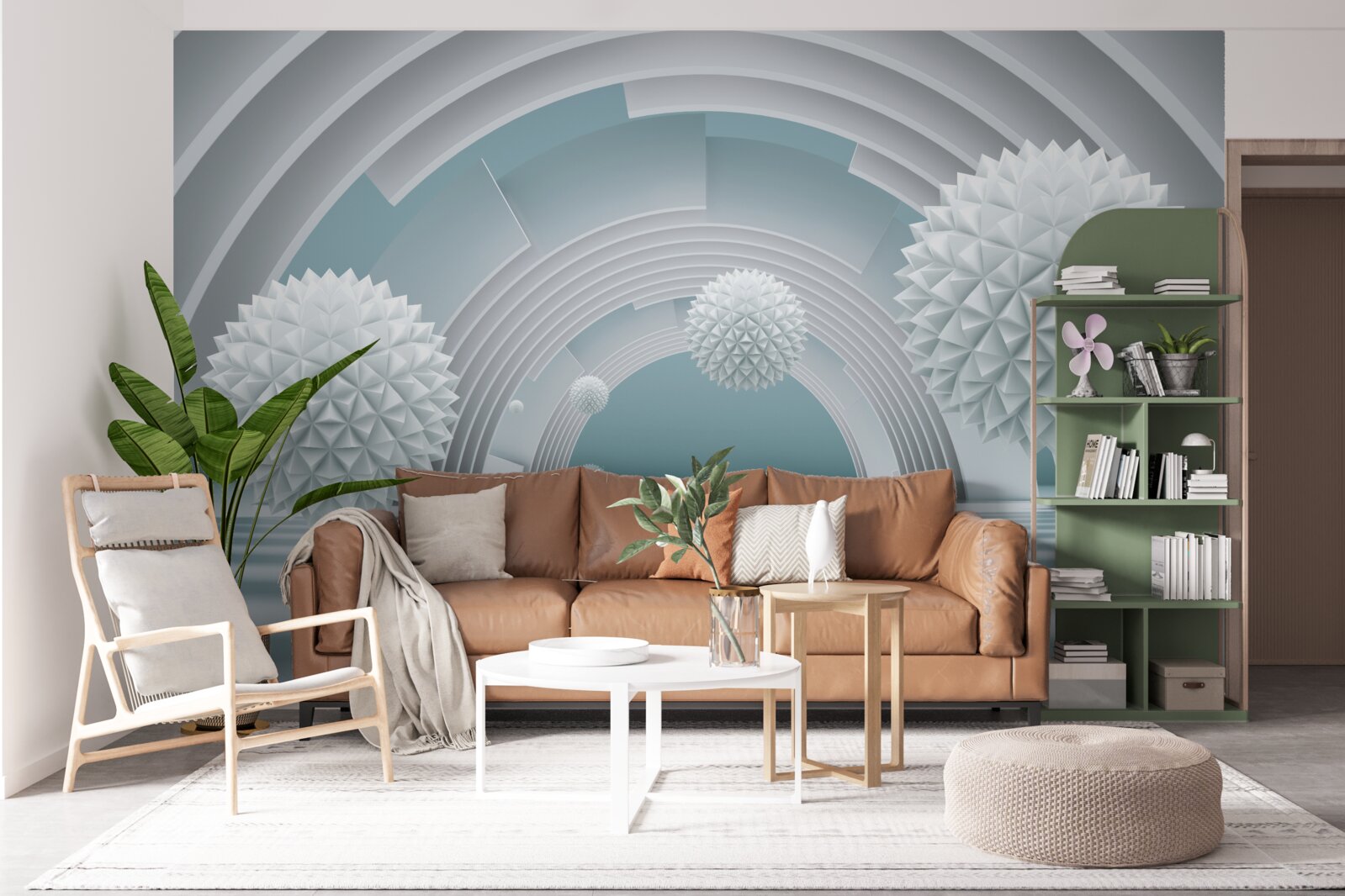 Fotobehang drijvende scherpe ballen en een ronde tunnel