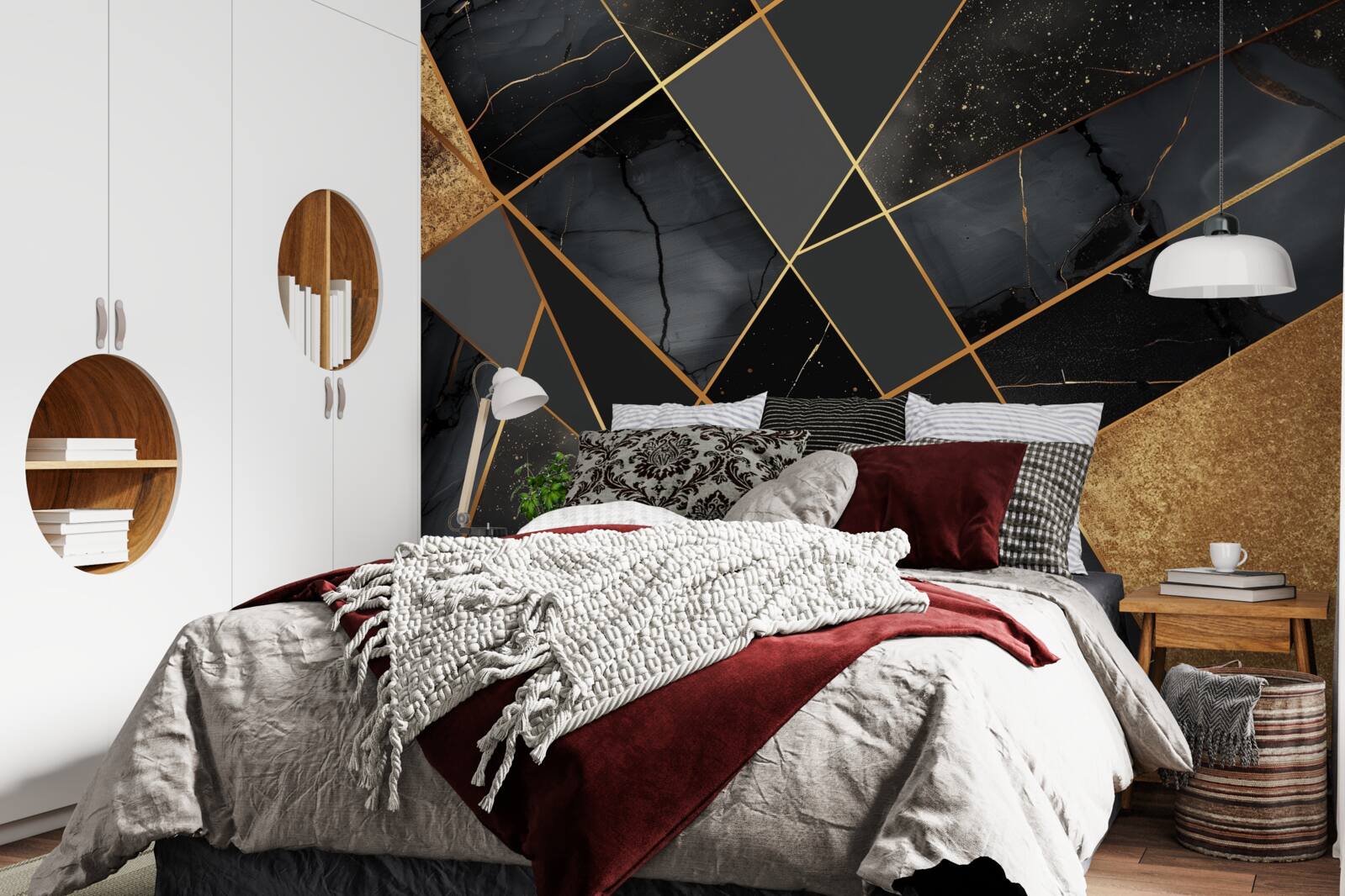 Fotobehang zwart marmer met goud dooraderd