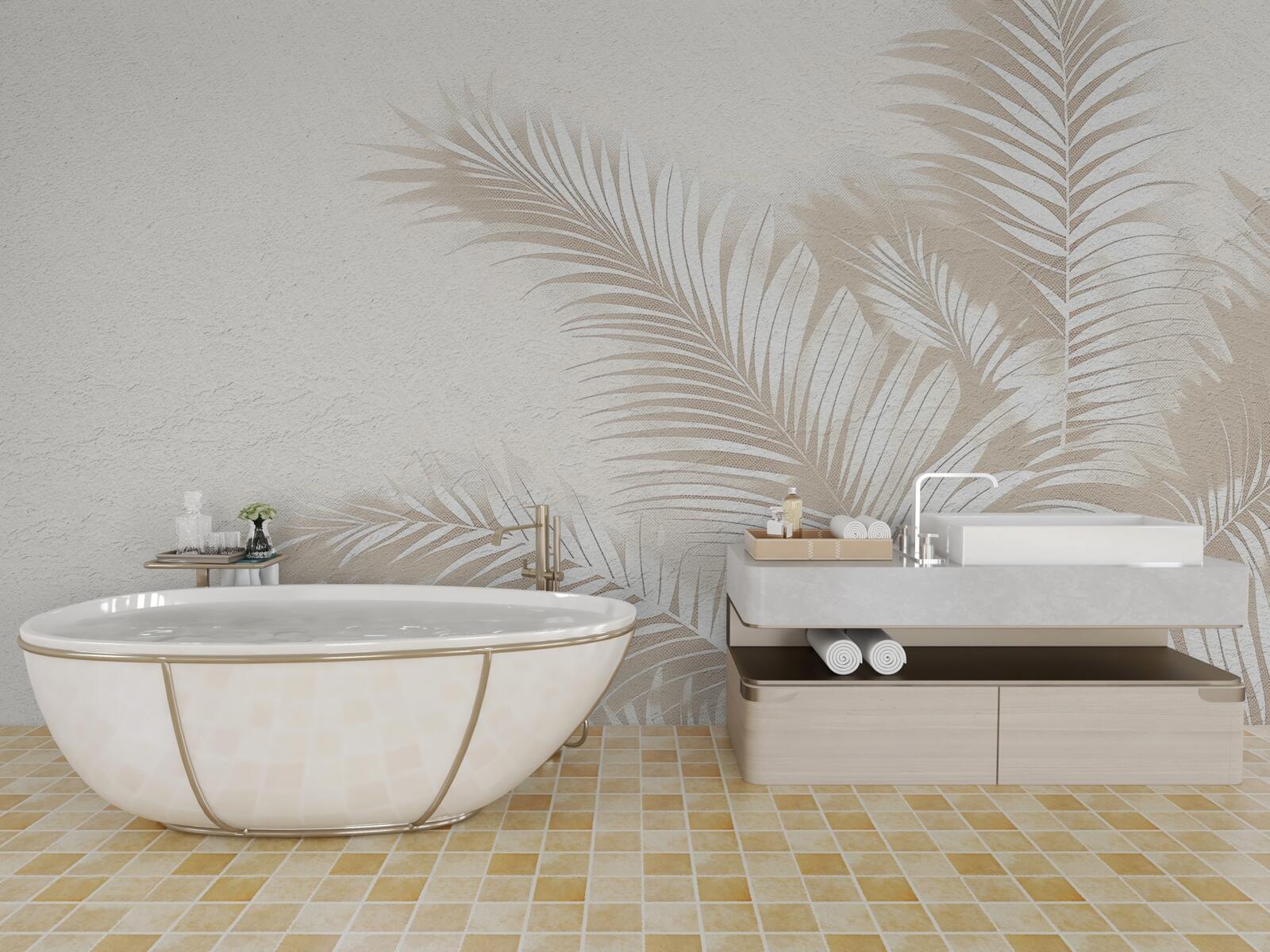 Fotobehang varenbladeren zijn sneeuwwit