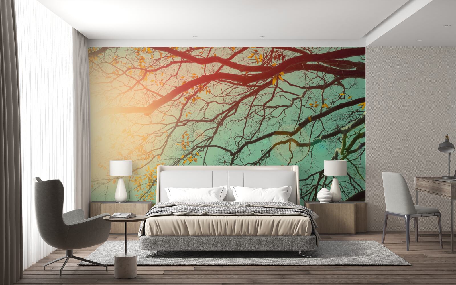 Fotobehang Boomtakken steken af tegen de lucht