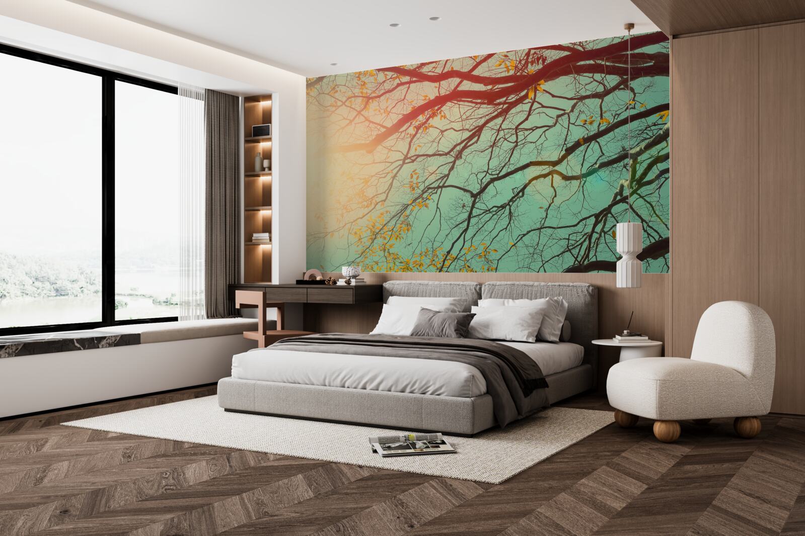 Fotobehang Boomtakken steken af tegen de lucht