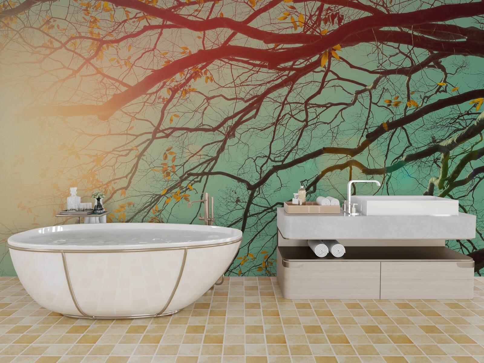 Fotobehang Boomtakken steken af tegen de lucht