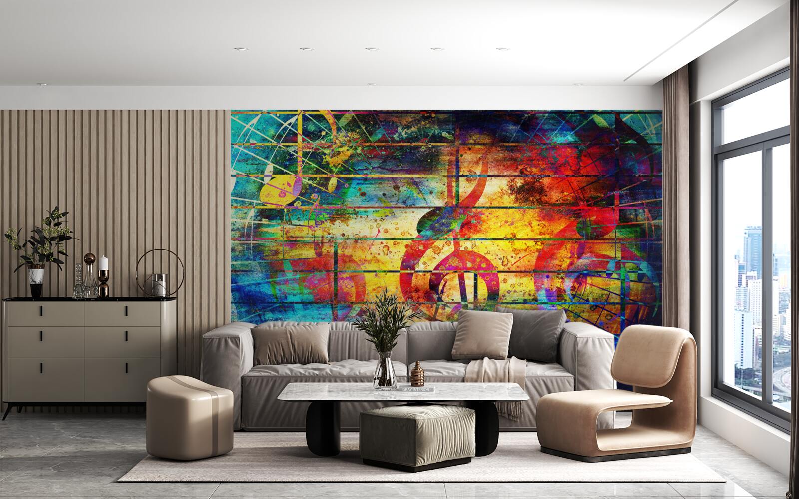 Fotobehang graffiti in de vorm van een vioolsleutel