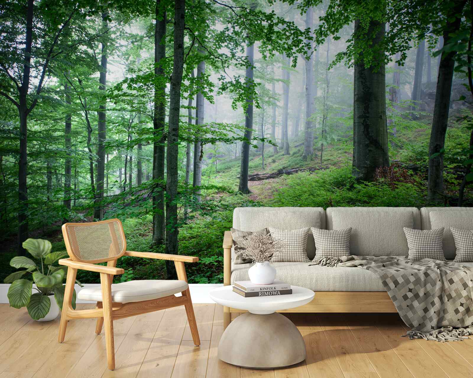 Fotobehang mist daalt neer op het bosschage