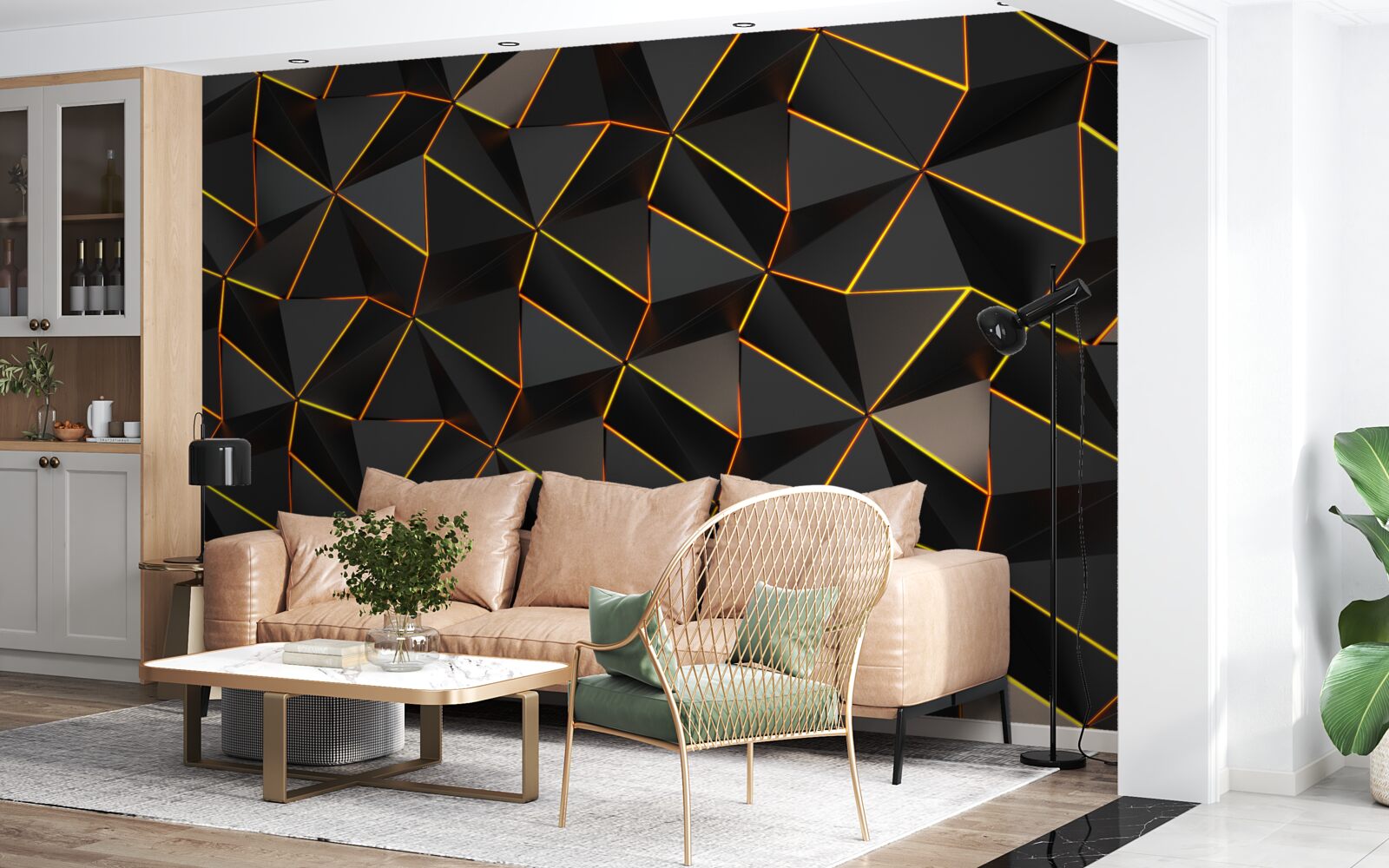 Fotobehang 3d piramides met goud