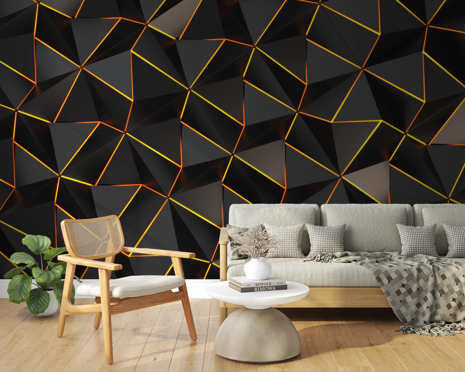 Fotobehang 3d piramides met goud