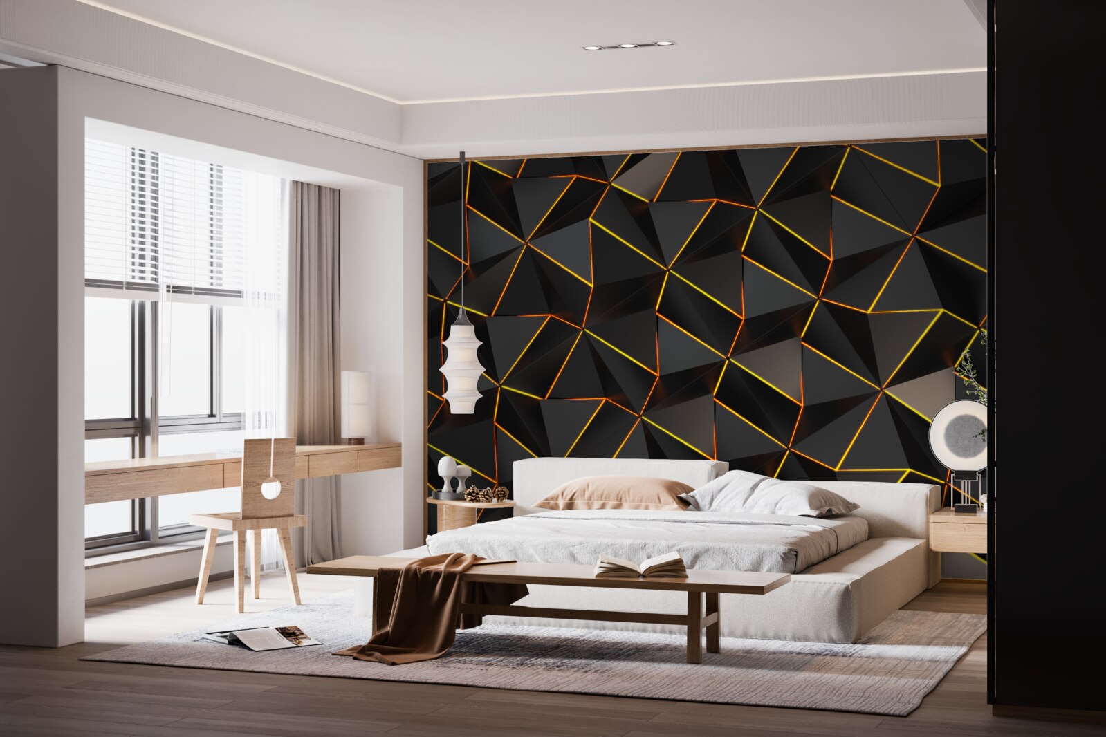 Fotobehang 3d piramides met goud