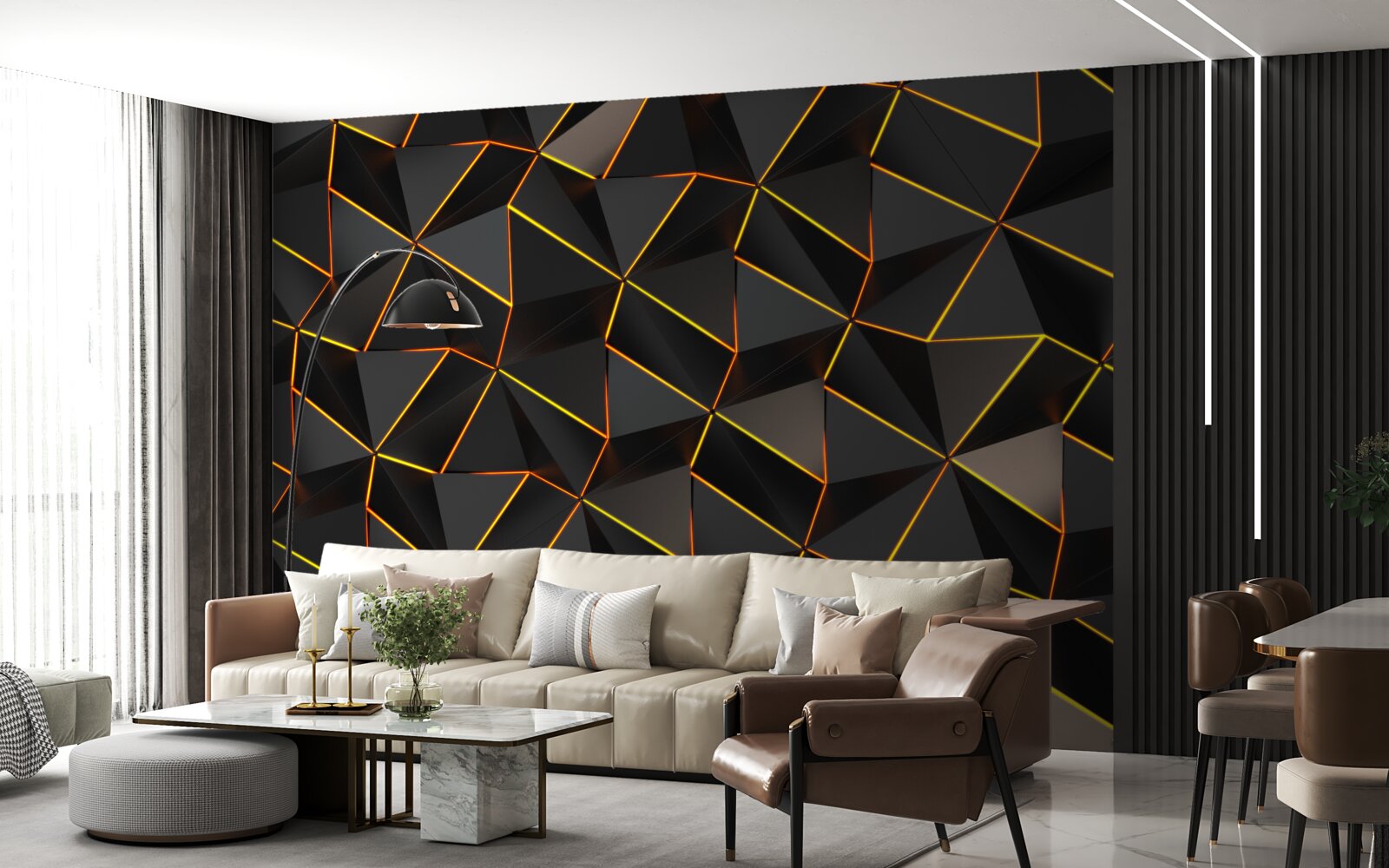 Fotobehang 3d piramides met goud