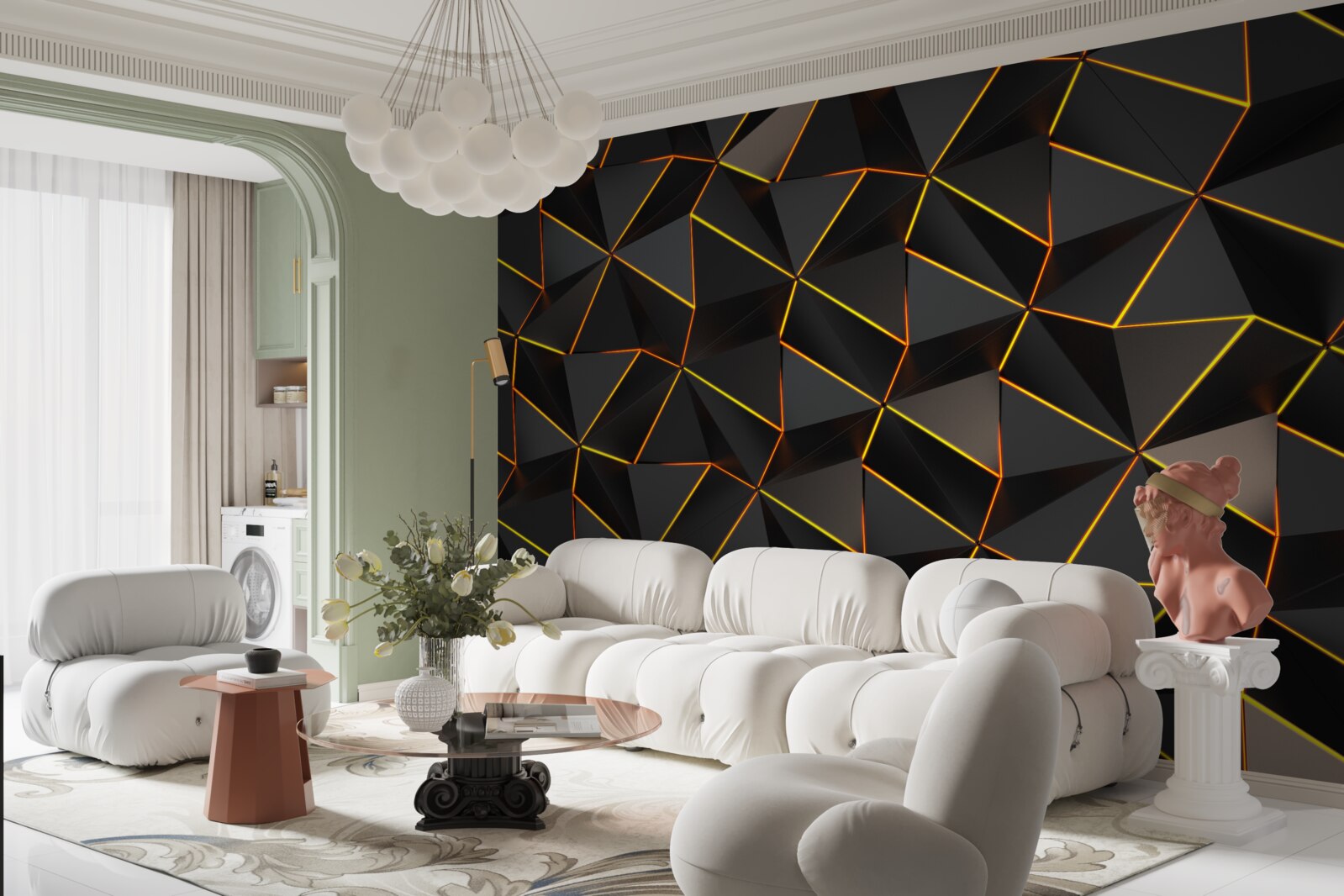 Fotobehang 3d piramides met goud