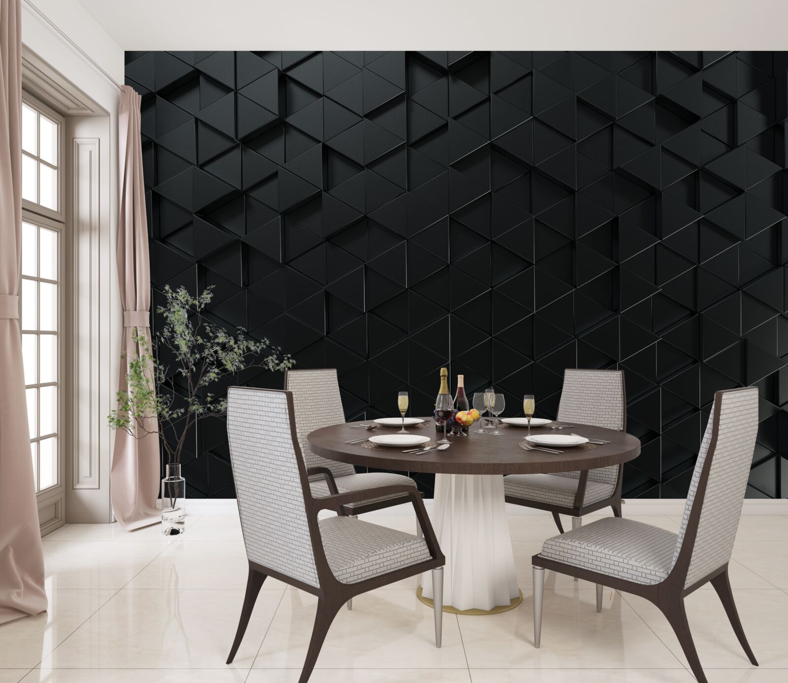 Fotobehang volumetrische driehoeken in zwart