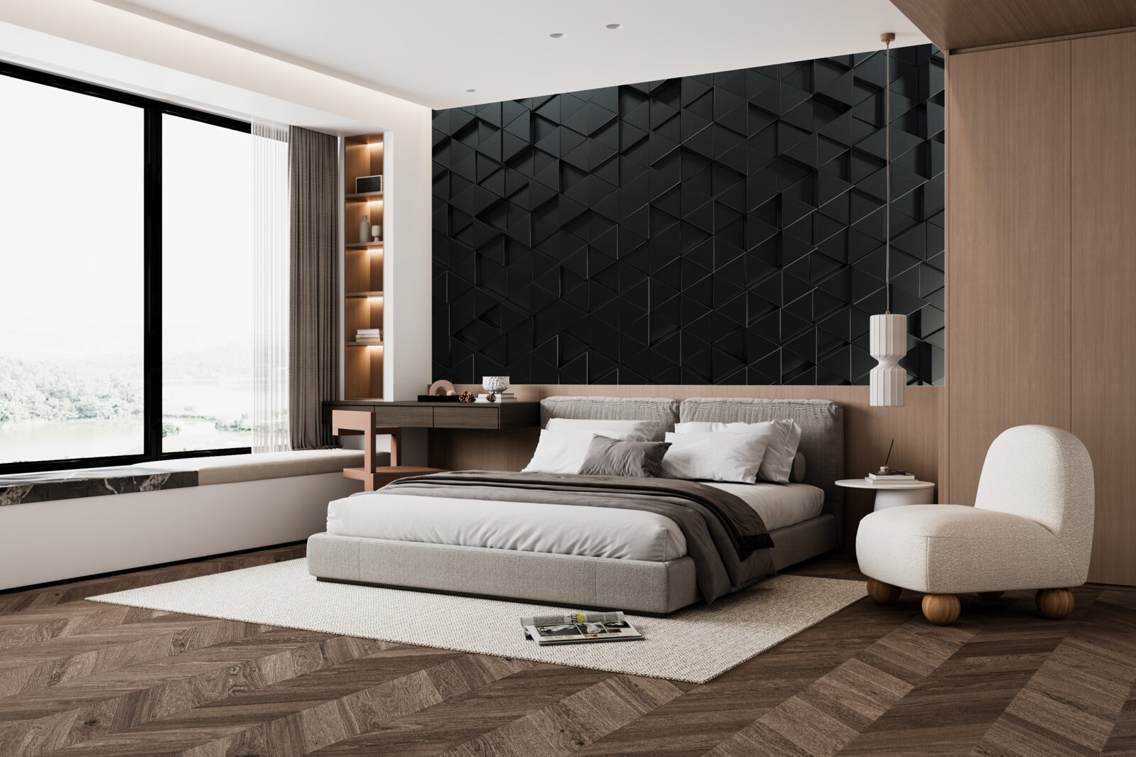 Fotobehang volumetrische driehoeken in zwart