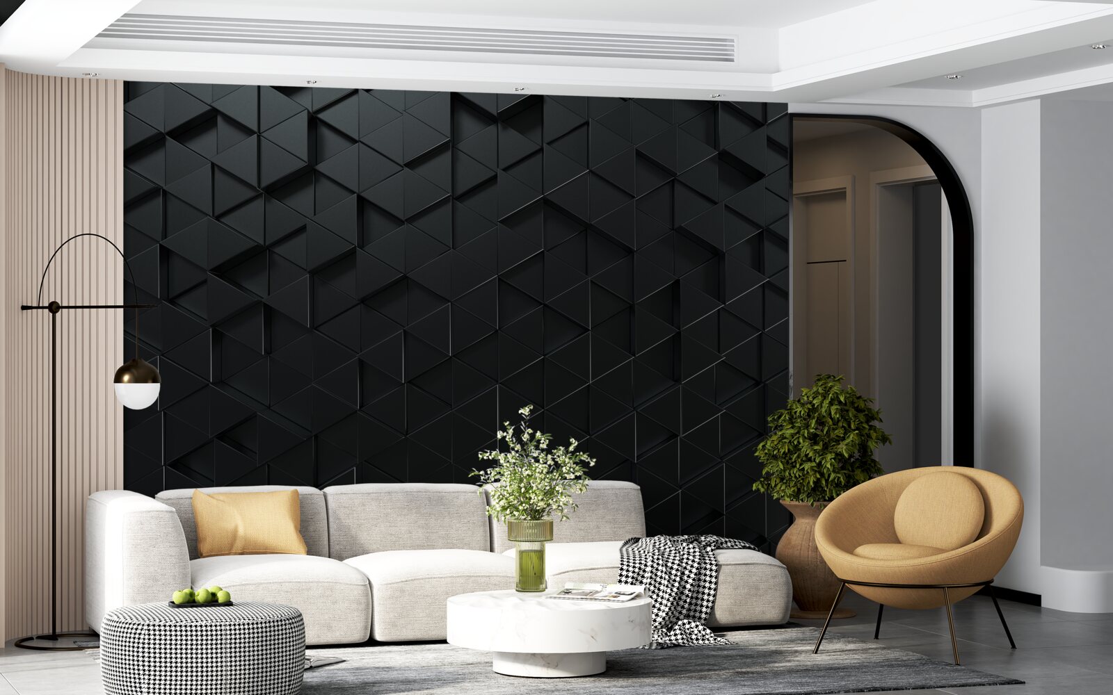 Fotobehang volumetrische driehoeken in zwart