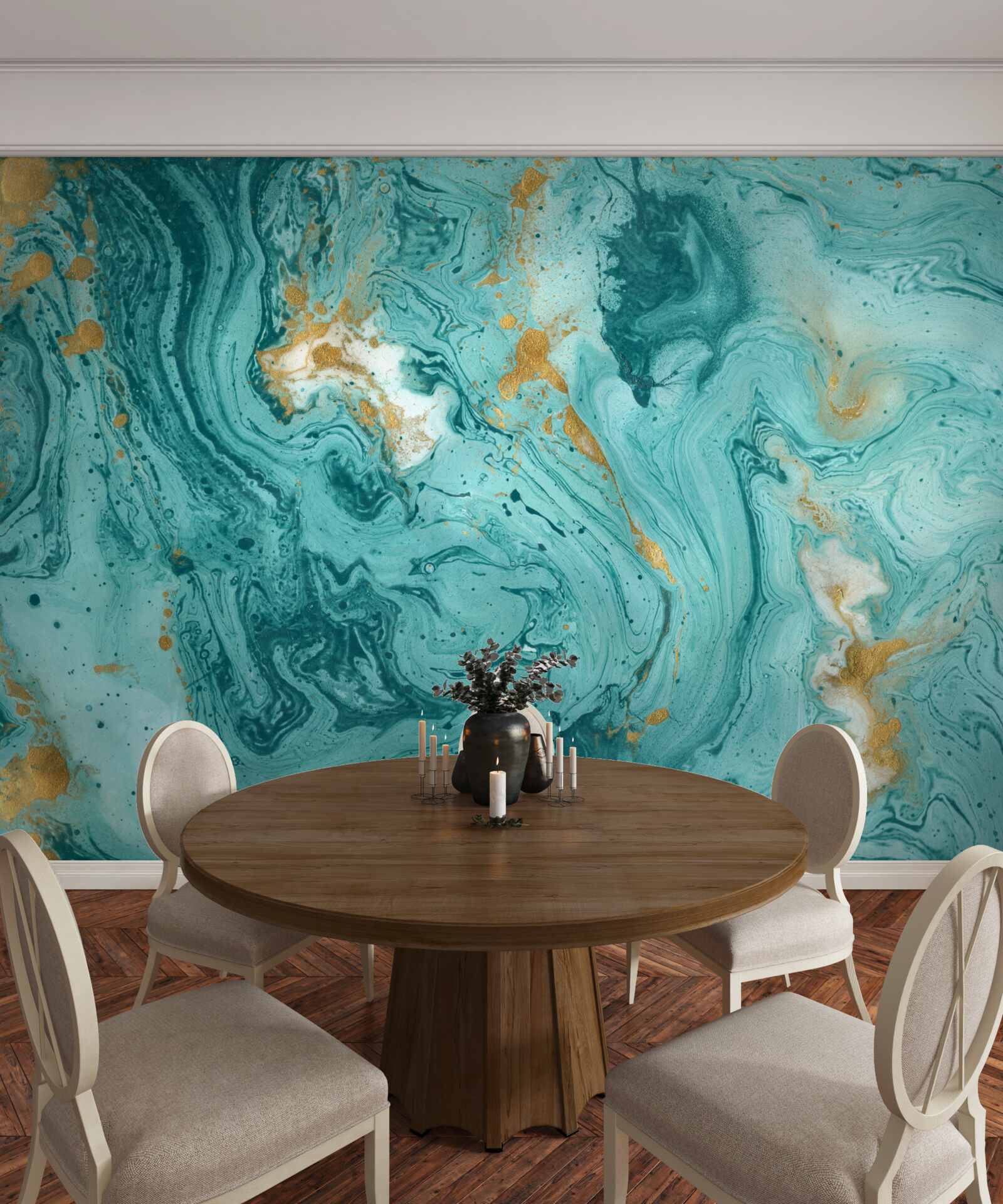 Fotobehang lichtblauwe patronen op marmer