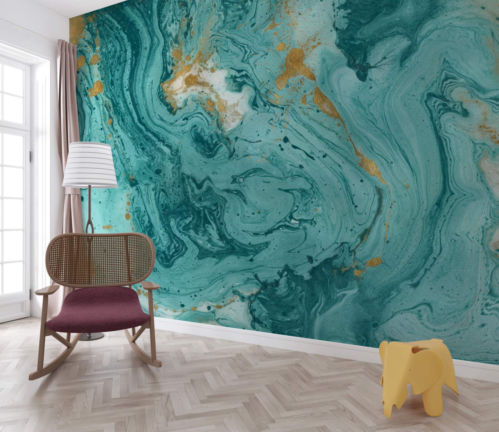 Fotobehang lichtblauwe patronen op marmer